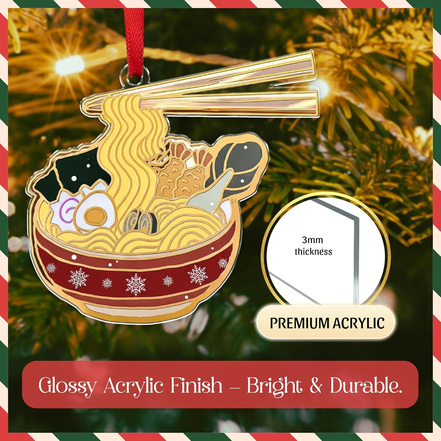 Ramen Christmas Ornament – Funny Ramen Ornament for Christmas Tree, Japanese Ornaments 2025, Acrylic Noodle Ornaments, Japanese Food Gift for Travelers, Friends, Boys, Girls - Image 8