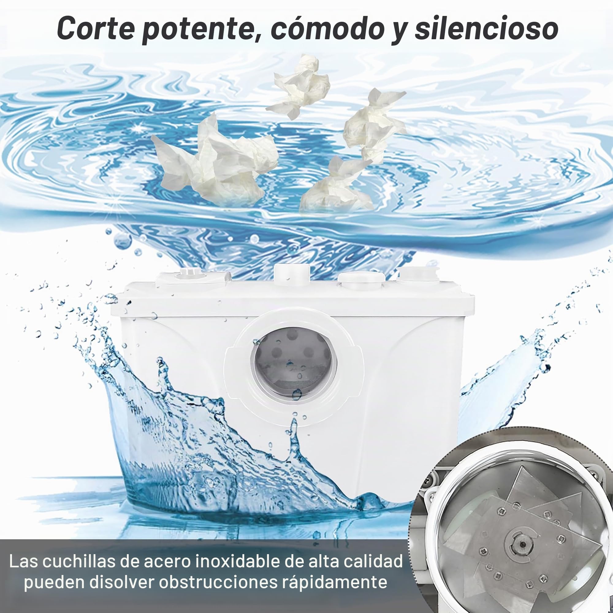 LARS360 Triturador Sanitario 700W, Bomba de aguas residuales con sistema de elevación, bombas de aguas residuales 180L / min, para inodoro, ducha y lavabo