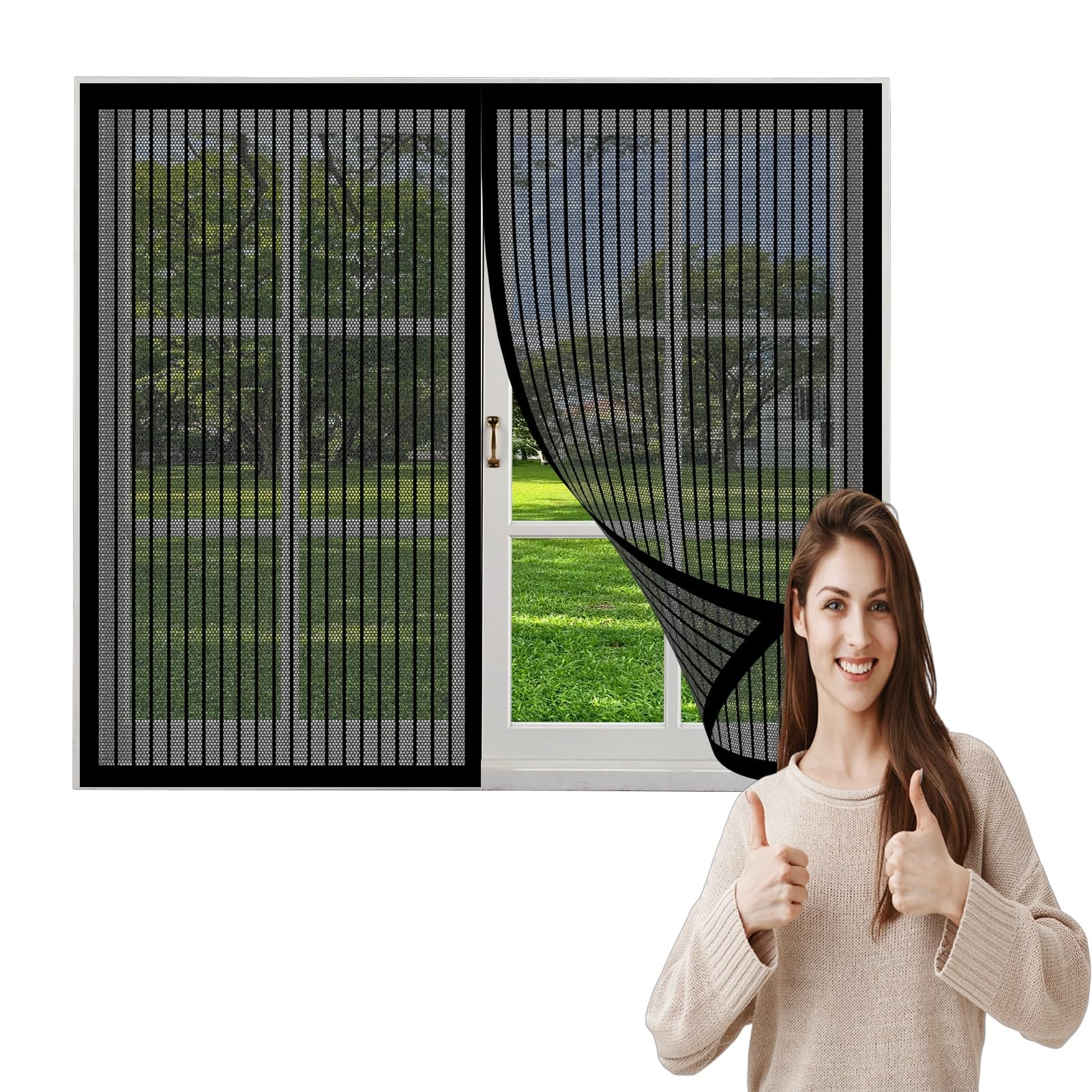 Bcxduomi Black Magnetic Window Fly Screen 114 X 112 Cm Easy Installation Fly Net For Windows Heavy Duty Mesh For Windows,