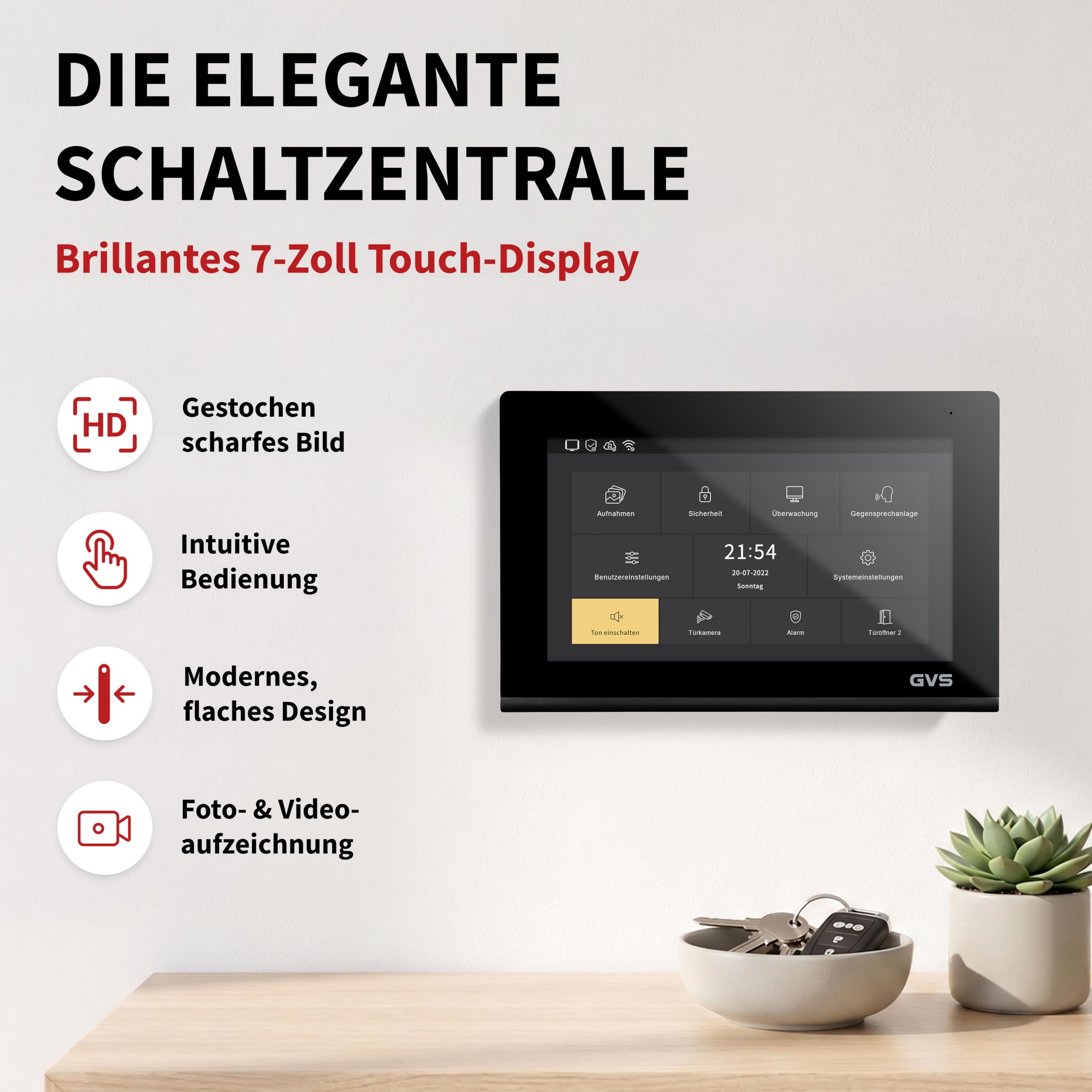 GVS Video Türsprechanlage 2-Familienhaus - 3X 7 Zoll Monitor | Smarte Video Türklingel mit Kamera und Monitor - Gegensprechanlage mit Türöffner (AVS1289A)