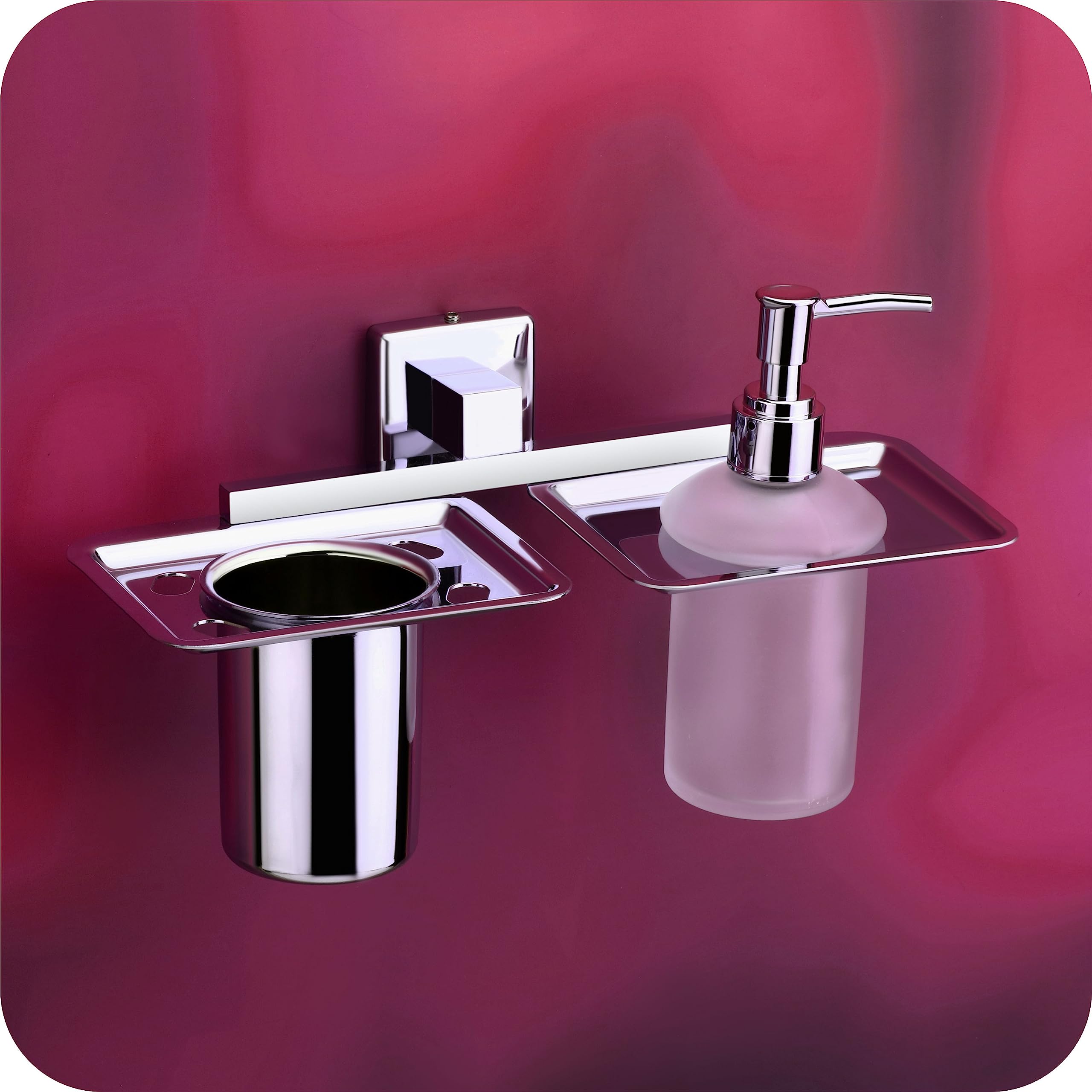 EASYHOME FURNISH soap Dispenser with Toothbrush Holder for washbasin Liquid Dispenser and Brush Holder for Bathroom Tumbler Holders dispensers N26(304 Stainless Steel,Chrome Finish,Frosted Glass) (B09ZTS3XXN) Amazon Price History, Amazon Price Tracker