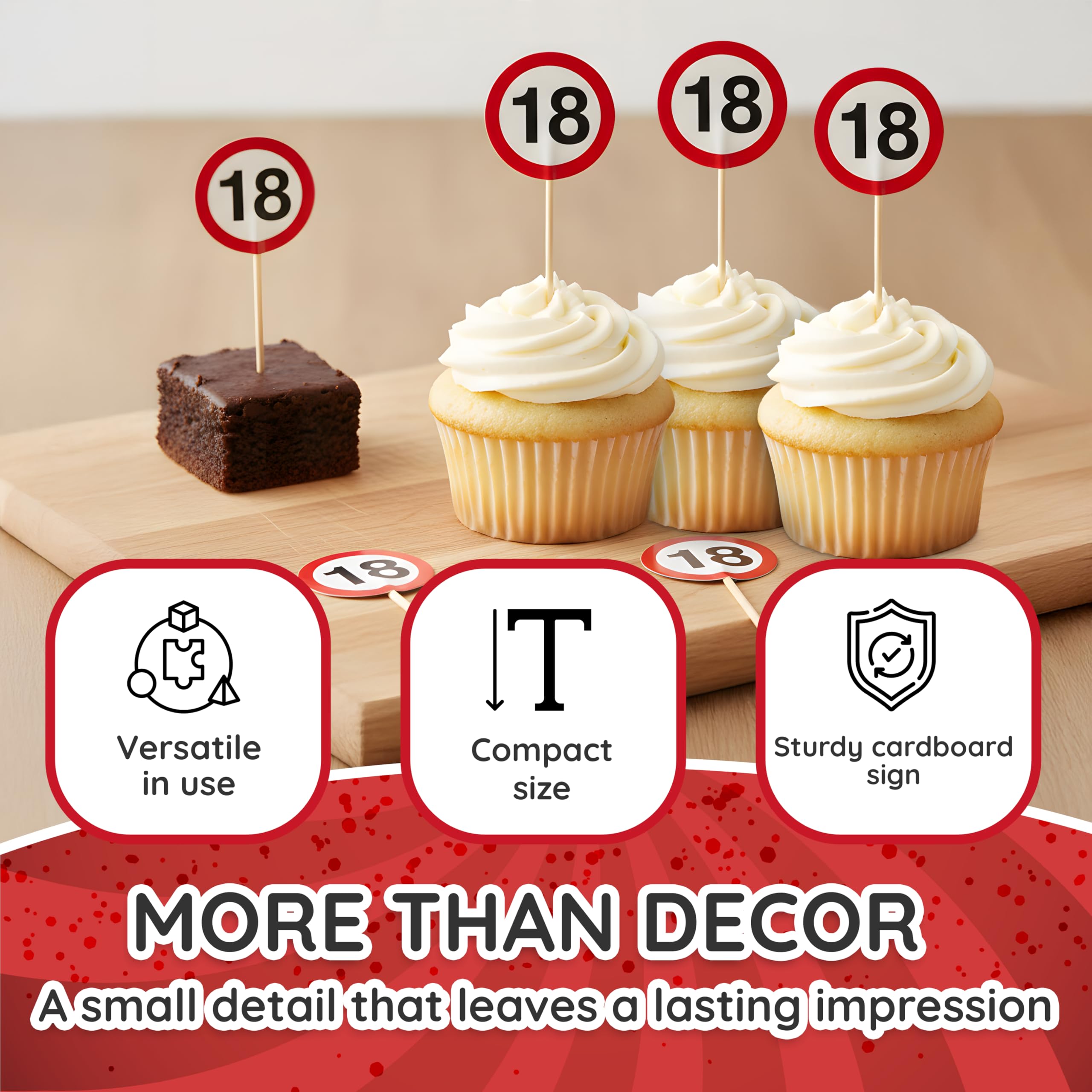 Decorazioni per Il 40° Compleanno – 12 Stuzzicadenti Party Rossi e Bianchi con Il Numero “40” in Stile Cartello Stradale – addobbi Originali e Idee Regalo Divertenti per Uomo e Donna