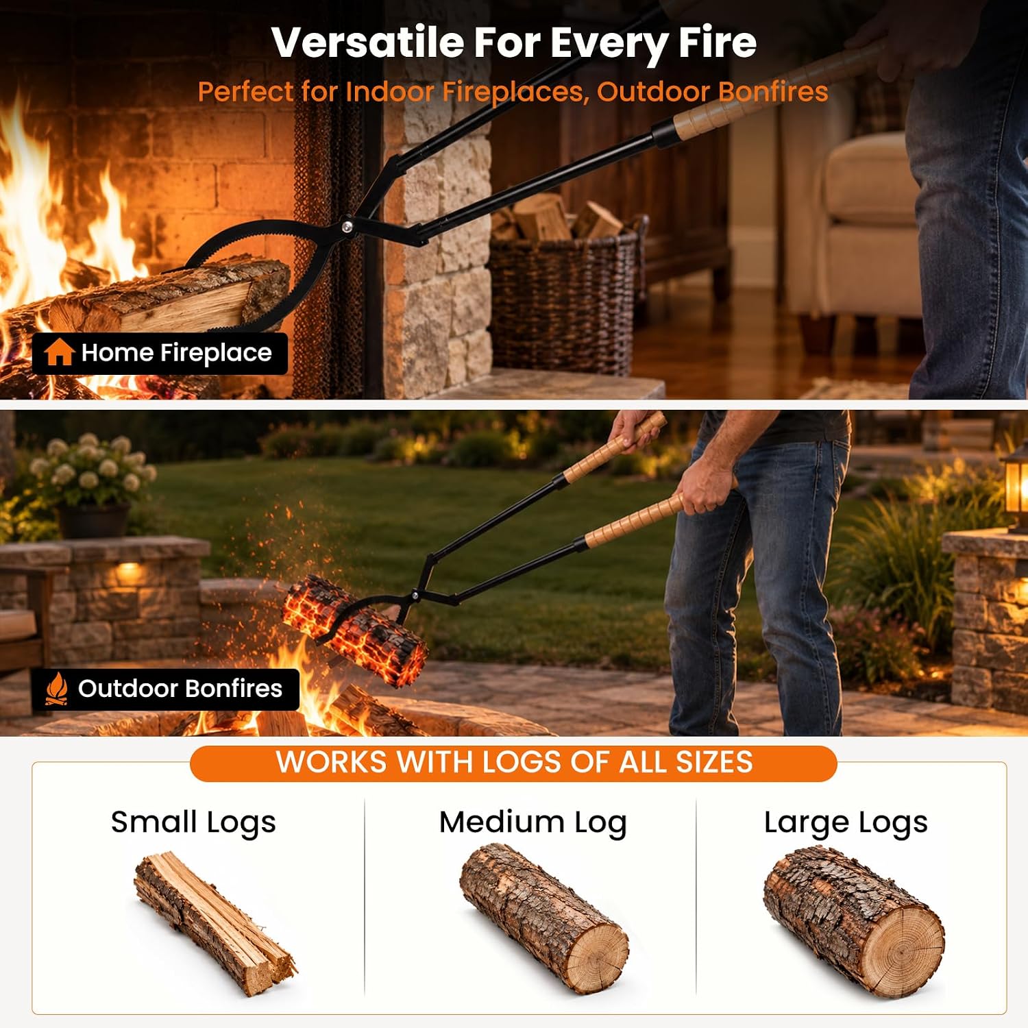 40″ Fireplace Tongs & Fire Tongs, Fire Poker Set, Heavy-Duty Fire Tools