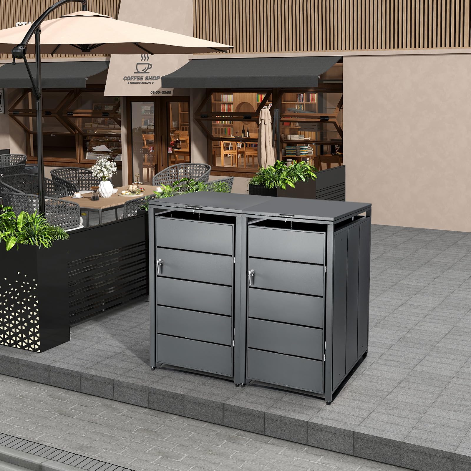 3er Mülltonnenbox für 240L Tonnen Müllcontainer für 3 Mülltonnenverkleidung mit Verschließbare Klappe abschließbar wetterfest Müllbox Tonnenhaus Abfallbox Abfallbehälter Gerätebox für Garten Einfahrt
