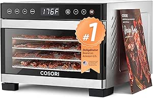 COSORI Food Dehydrator for Jerky, 176°F Temperature Control, 5 Stainless Steel Trays Dryer Machine, 4 Presets, 48H Timer, for Dog Treats, Meat, Fruit, Veggies, Snacks, Recipe Book Included