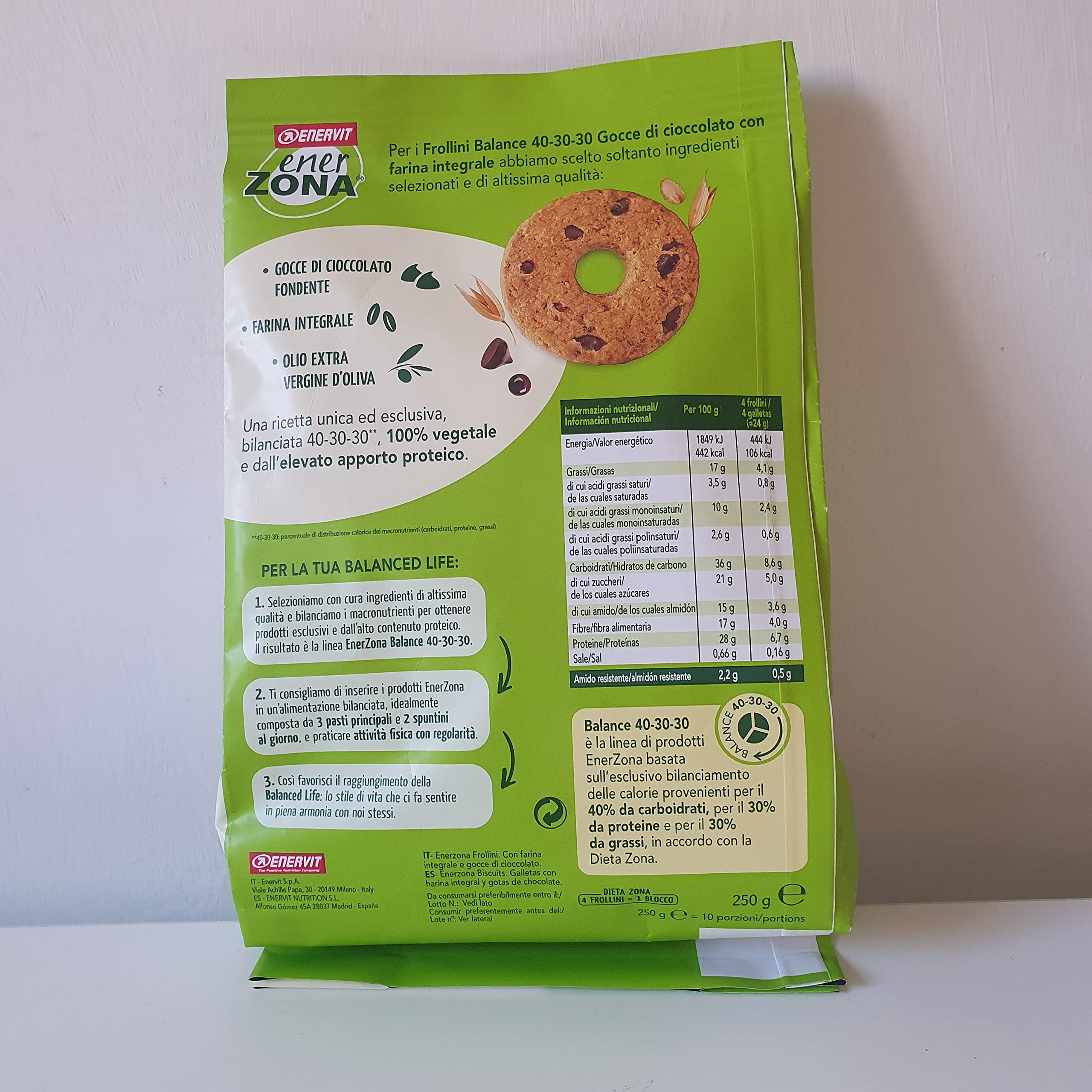 Enerzona frollini Gocce di cioccolato con farina integrale Box da 9 buste da 250gr