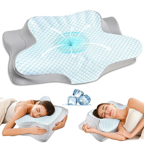 Cervical Pillow for Neck Pain Relief - Ergonomic Pillow for Sleeping Side Sleeper Pillow for Adults, Contour Neck Pillow Cooling Memory Foam Pillows, Orthopedic Bed Pillow for Back Stomach Sleepers