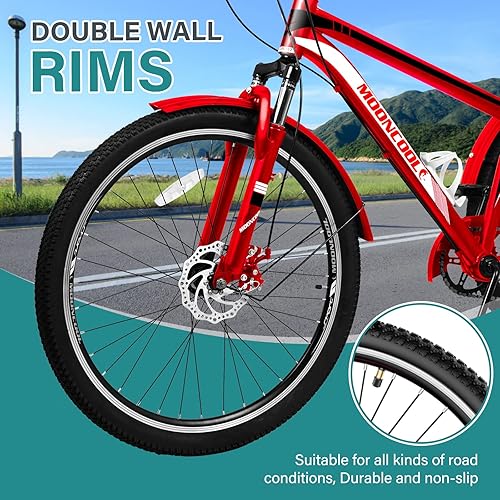 Vista 20 de MOPHOTO Triciclo de montaña para adultos, triciclo de montaña de 3 ruedas de 7 velocidades de 24 pulgadas y 26 pulgadas, triciclos de crucero