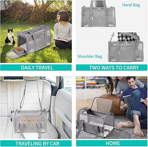 Miniatura 6 de Mochila grande aprobada por aerolíneas para gatos y perros, transportador plegable para gatos con malla transpirable y correa de seguridad,