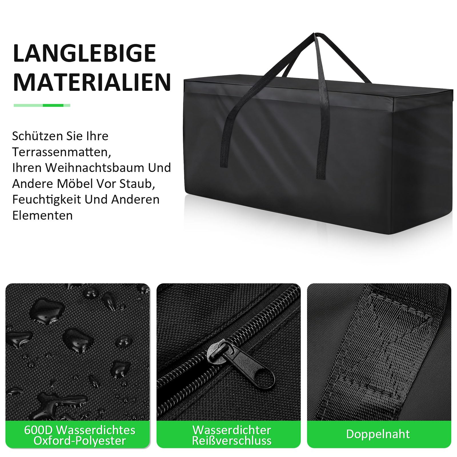 PATWING Borsa Albero Natale, 600D Oxford Borsa per Cuscini da Giardino, Impermeabile, Anti UV, con Maniglia Custodia Protettiva per Cuscini da Giardino (125 * 40 * 55cm)