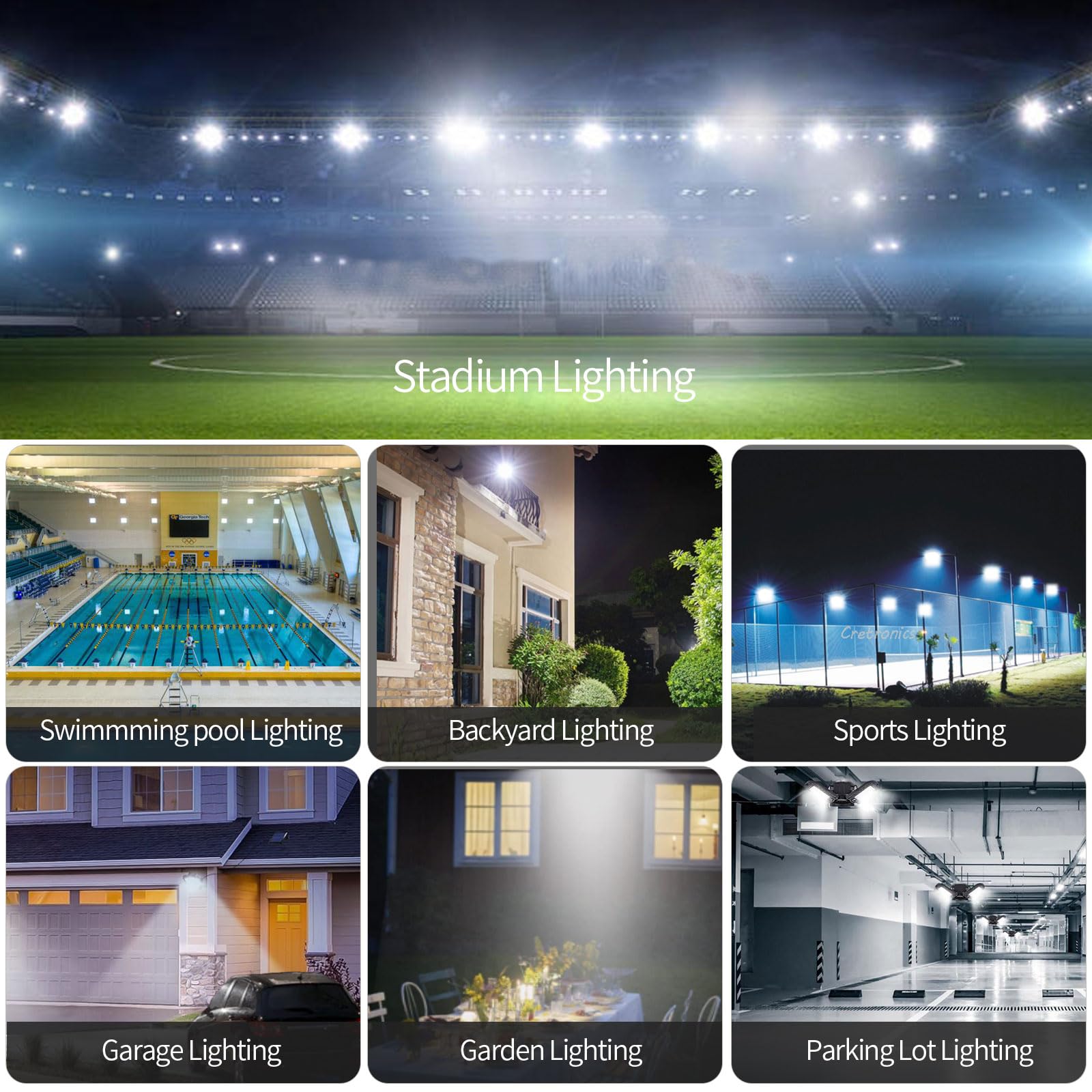 Faretto LED Da Esterno 100W – 10000LM, 144 LED 6500K, Impermeabile IP65, Luce Di Sicurezza Super Luminosa Con Angolo 120°, In Alluminio Pressofuso, Per Giardino, Officina, Parcheggio, Stadio - 6