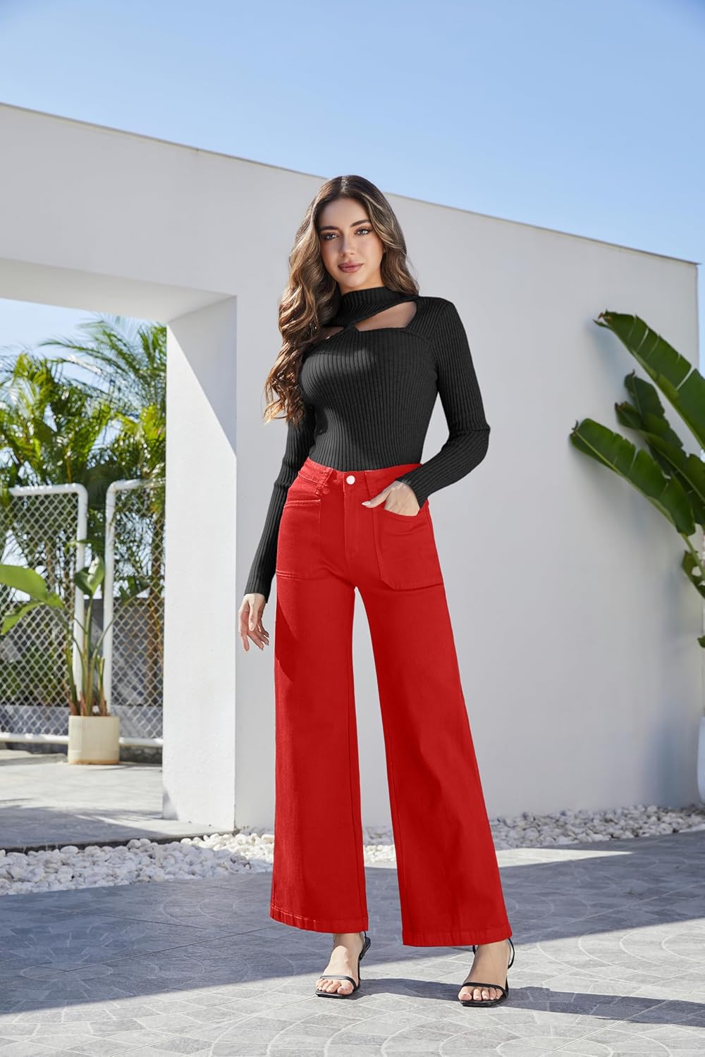 Women's Wide Leg Sweatpant Jeans Y2k Baggy Loose Trouser Jeans High Waisted Stretch Denim Pants - Image 3