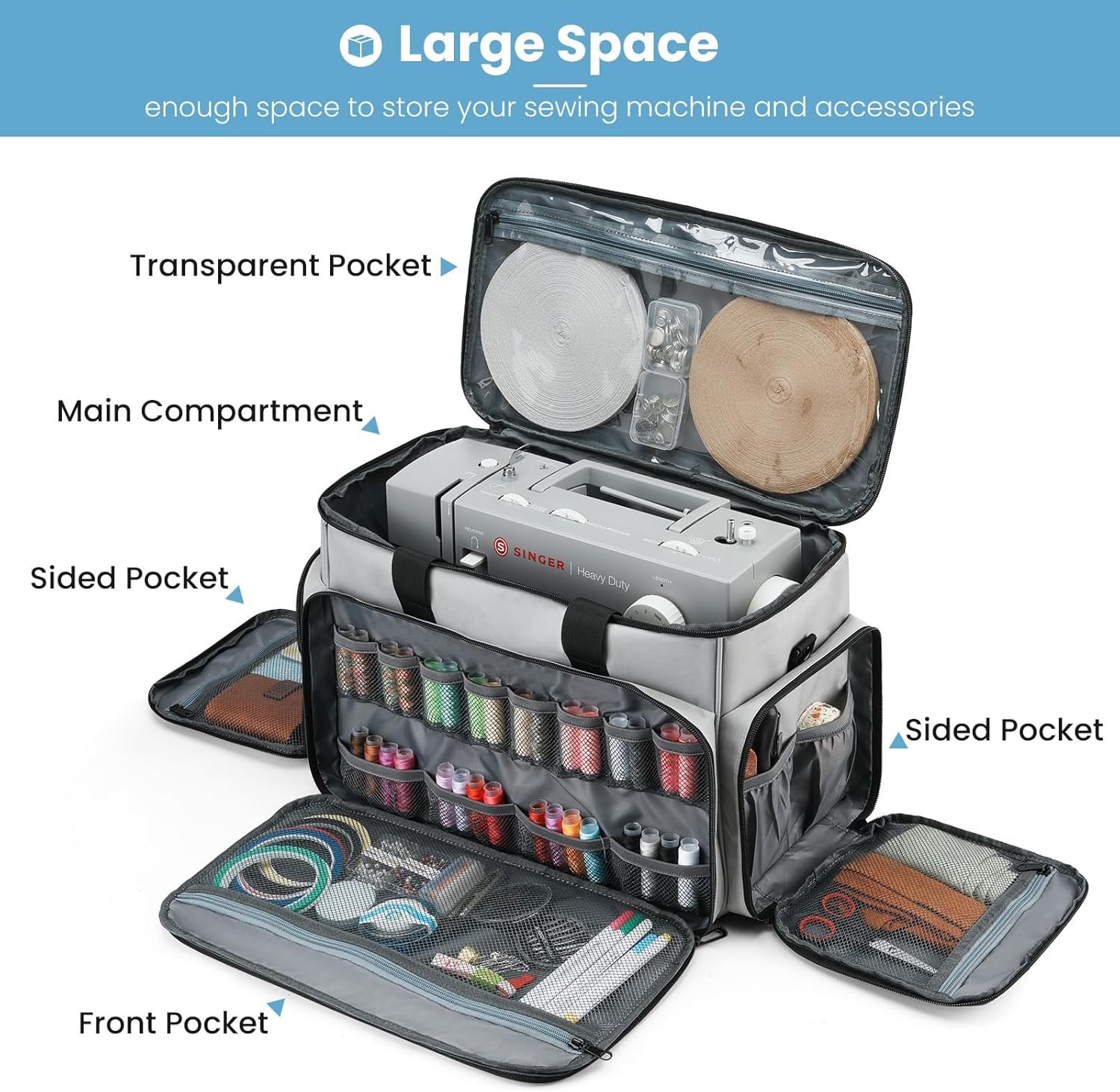 kadilong Sewing Machine Case with Removable Padding Pad, Sewing Tote Bag for Sewing Machine Carrying with Shoulder Strap for Most Standard Singer, Brother, Janome
