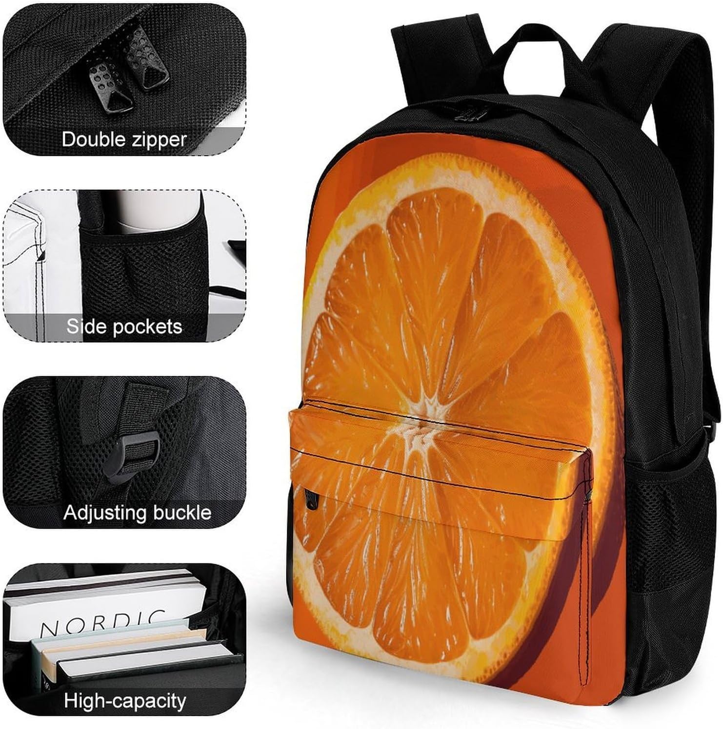 Orange Slice Backpack Daypack Travel Backpack | Lightweight Casual Laptop Backpack for Women Men Aesthetic Travel Bag for Weekender Business Hiking Outdoor