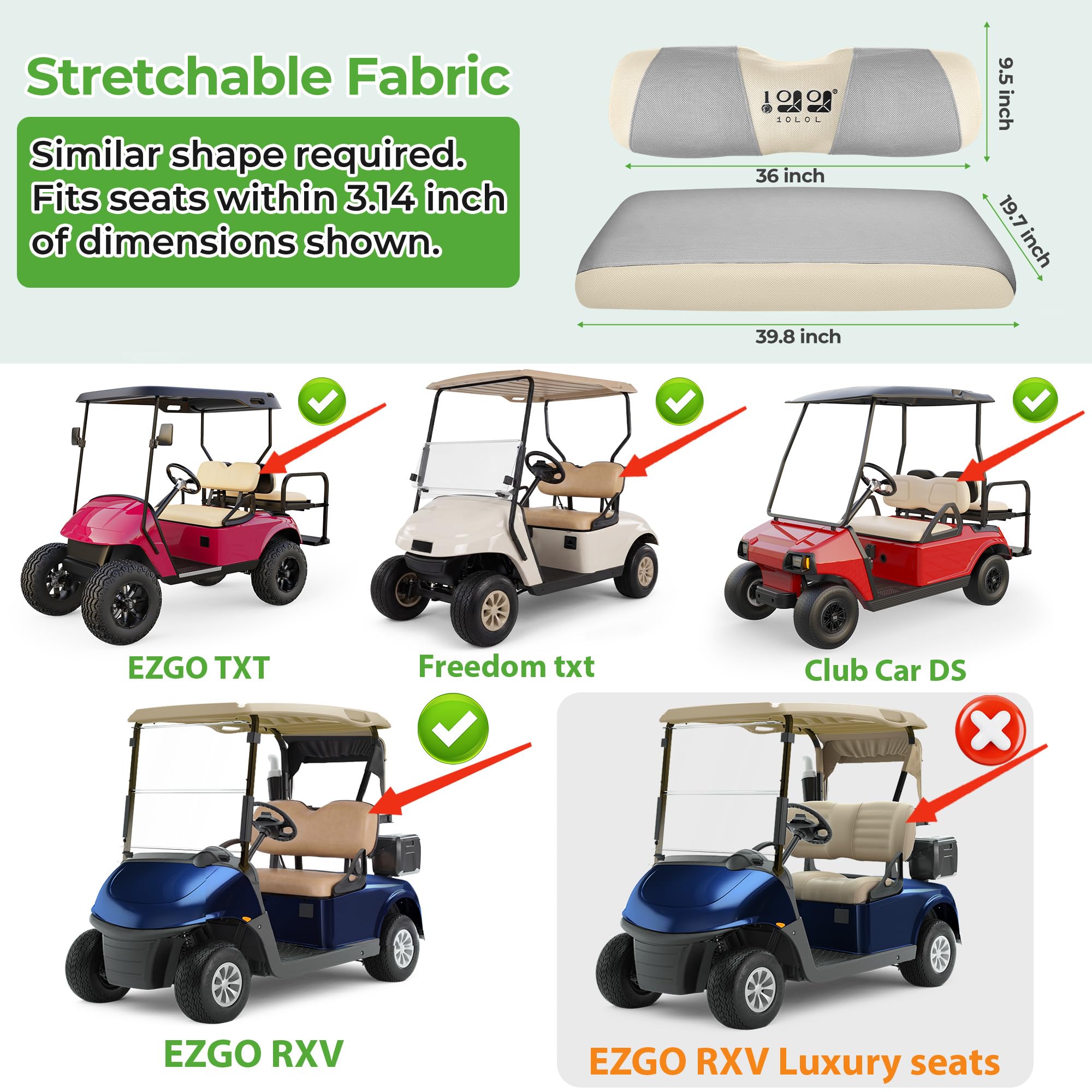 10L0L Pokrowce na siedzenia do wózka golfowego, zestaw przednich siedzeń do EZGO TXT RXV i Club Car DS, oddychające pokrowce na siedzenia utrzymują chłód i nadają się do prania, poliestrowe pokrowce na siedzenia, dwukolorowe kolory - szary/czarny/czerwony