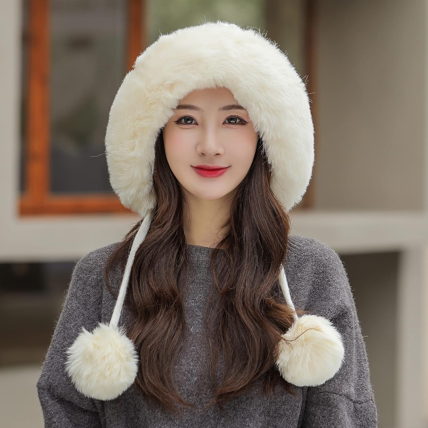 Women Winter Peruvian Cover Ears Beanie Hat Ear Flaps Sherpa Ski Snow Hats Knit Fleece Lined 3 Pom Pom - Image 3