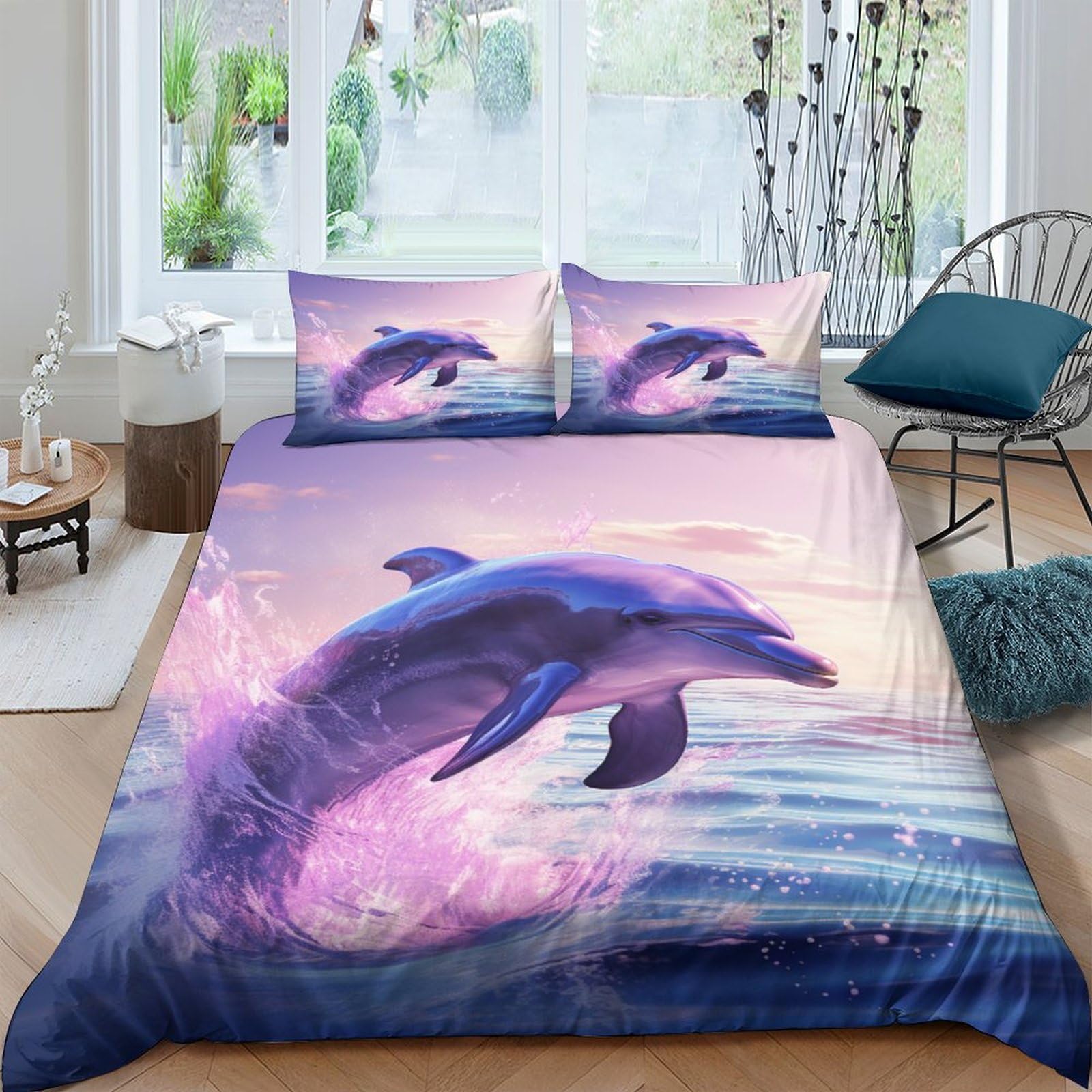 Housse de couette anti acarien fermeture éclair dauphin 220x240