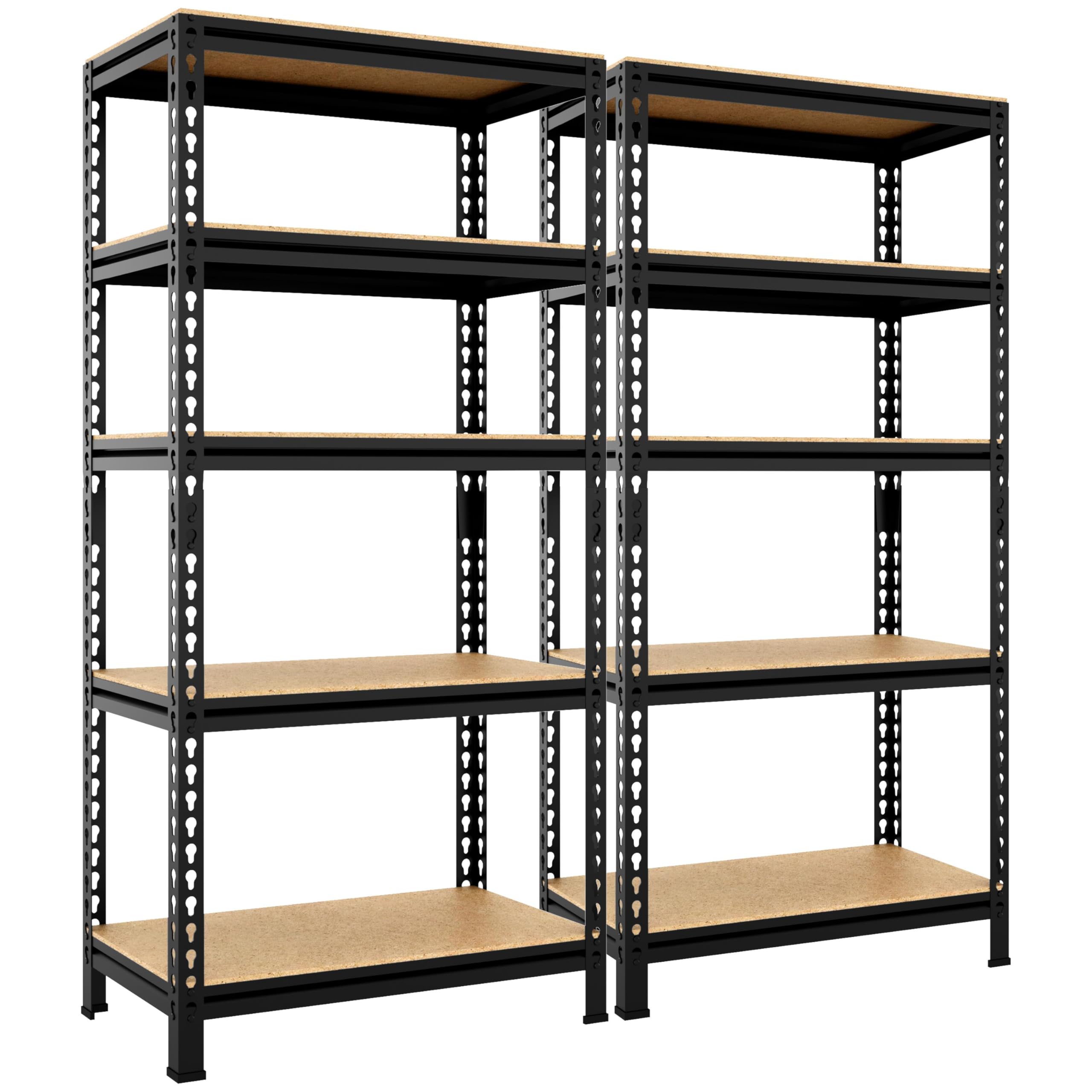 Yaheetech Zestaw 2 regałów do dużych obciążeń, regał magazynowy 150 x 70 x 30 cm, regał wtykowy z 5 regulowanymi półkami, do piwnicy, obciążenie 590 kg, regał z metalowym stelażem, kolor czarny