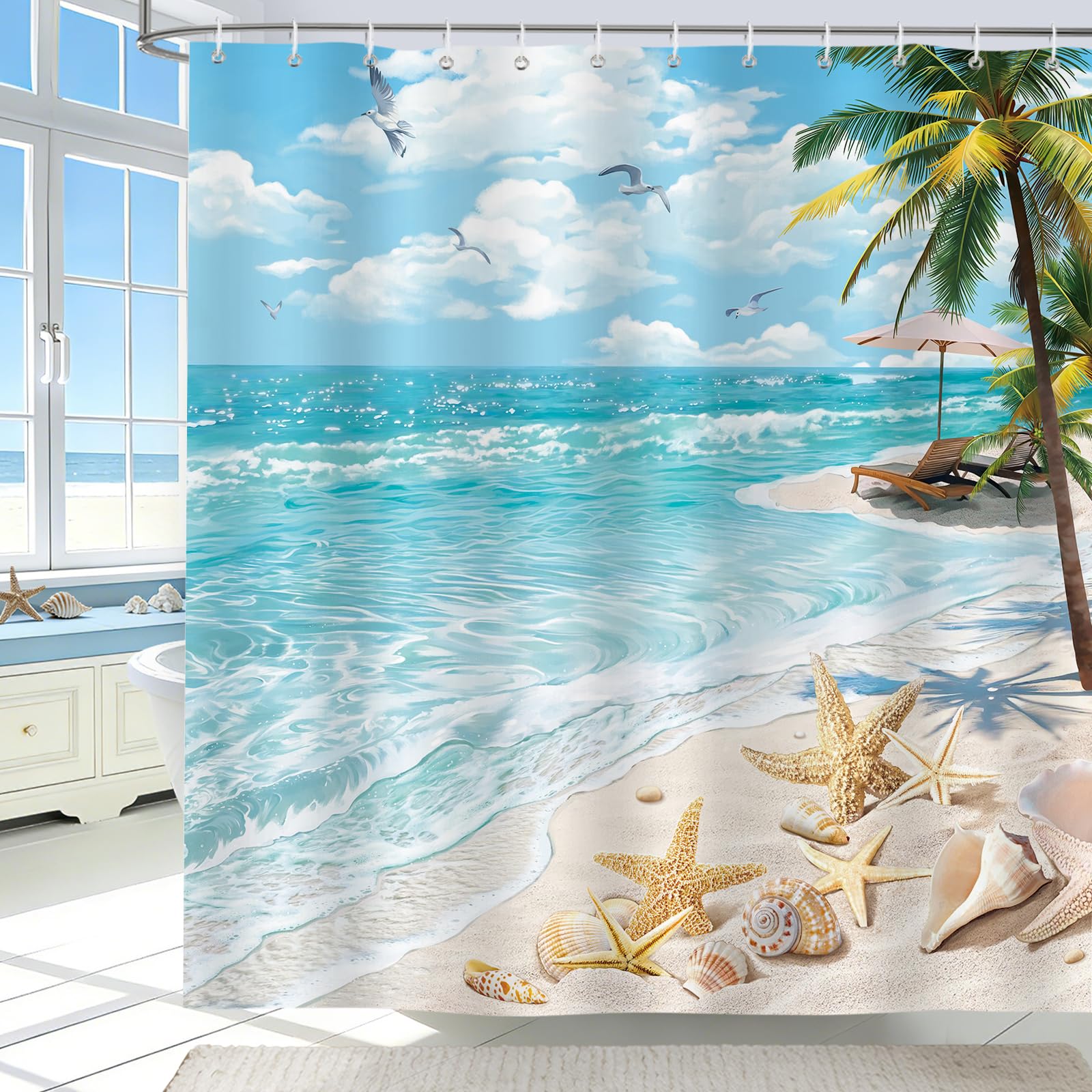 hometrixx Beach Ocean Seashell Starfish Shower Curtain Teal Blue 72X78Inch