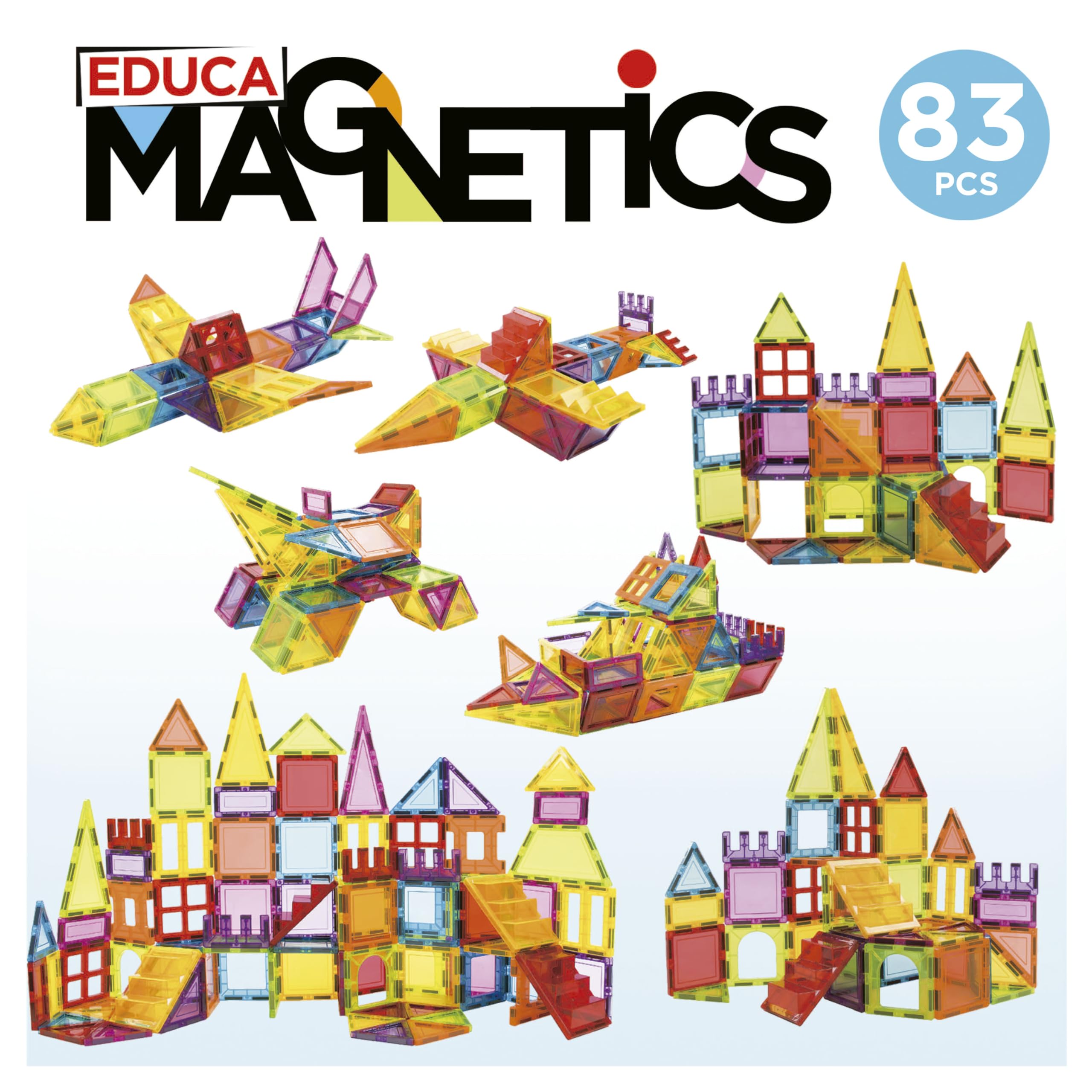 Educa Magnetics Magnetics 83-częściowy magnetyczny zestaw edukacyjny dla dzieci, buduje figury geometryczne, rozwijając kreatywność i wyobraźnię. Od 3 4 do 5 lat (20025)
