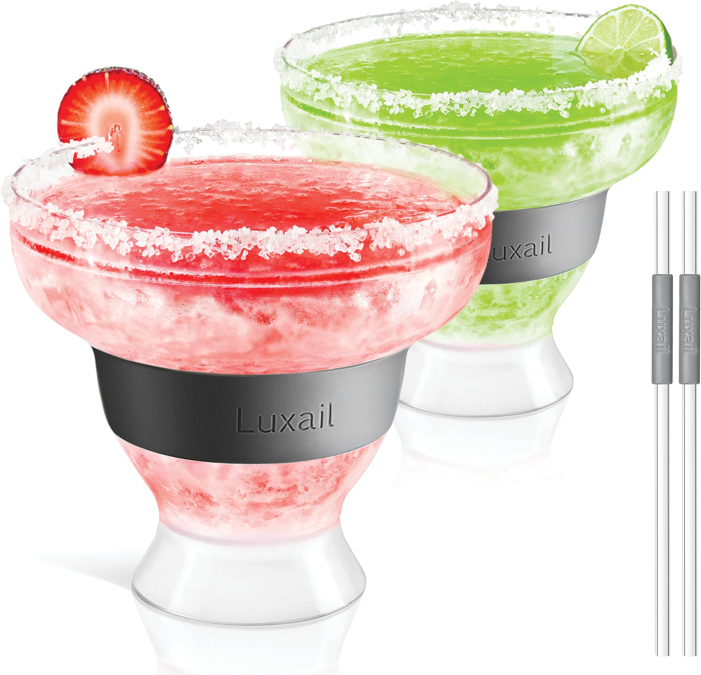 luxail Margarita Glasses, Plastic Margarita Glasses Set of 2, Double Wall Ins...