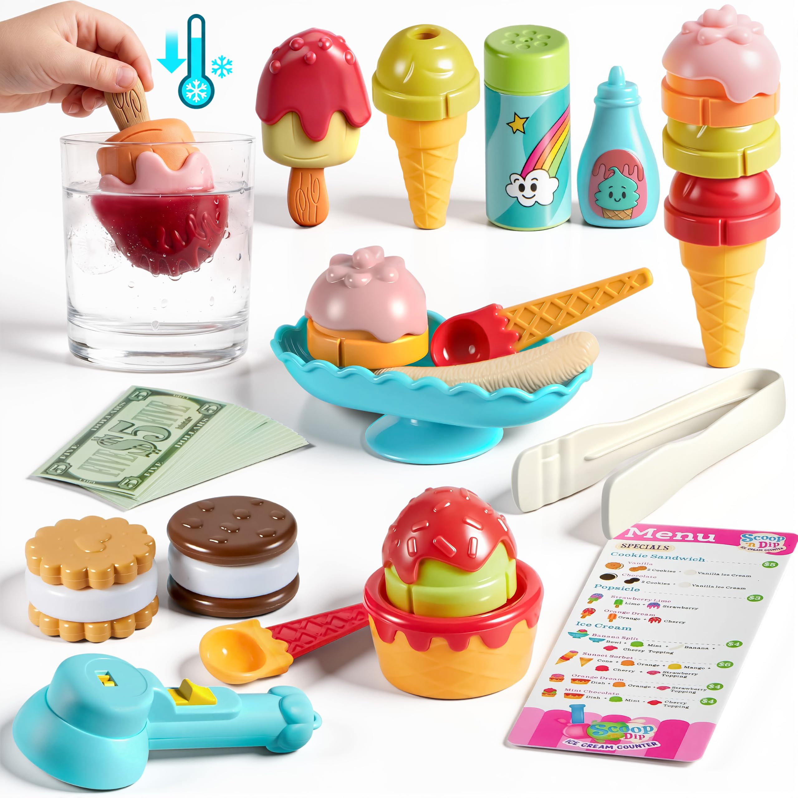 lalalark Color Changing Ice Cream Toy, Play Food for Kids, Pretend Toy for Role Play, Play Kitchen Accessories, Preschool Learning Gifts for Girls Boys Kids 3+