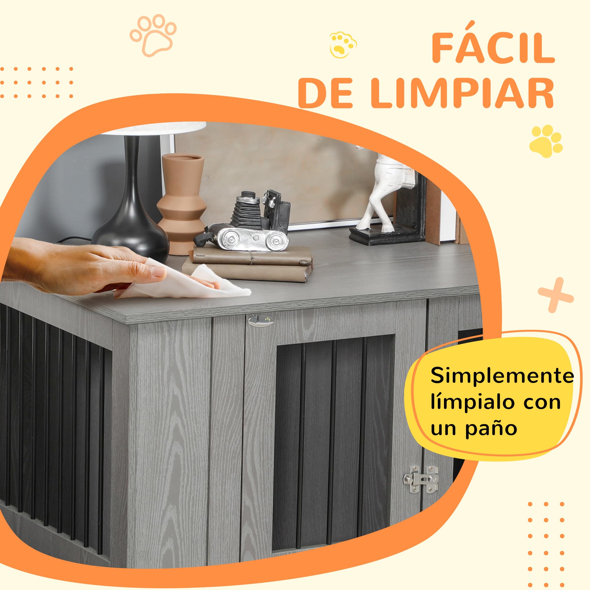 PawHut Jaula para Perros Grandes Desmontable 2 en 1 Mesa Auxiliar con 2 Puertas con Pestillo 4 Ventanas y Patas Ajustables 114x60x82 cm Gris