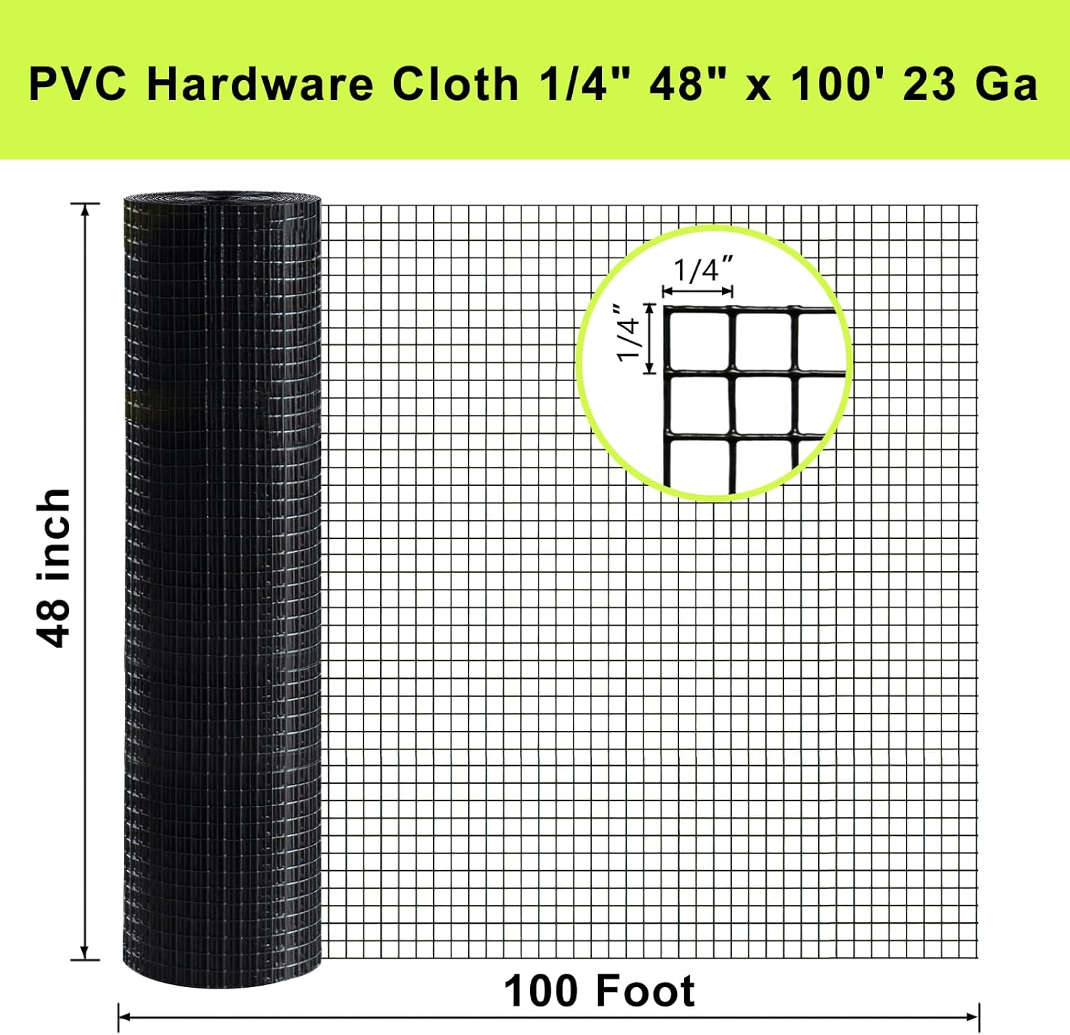 black hardware cloth 48"×100', 23 gauge 1/4 inch black pvc hardware cloth, black vinyl coated welded wire fence supports poultry netting chicken coop cover wire fencing… 1/4" x 1/4" 48" x 100' black