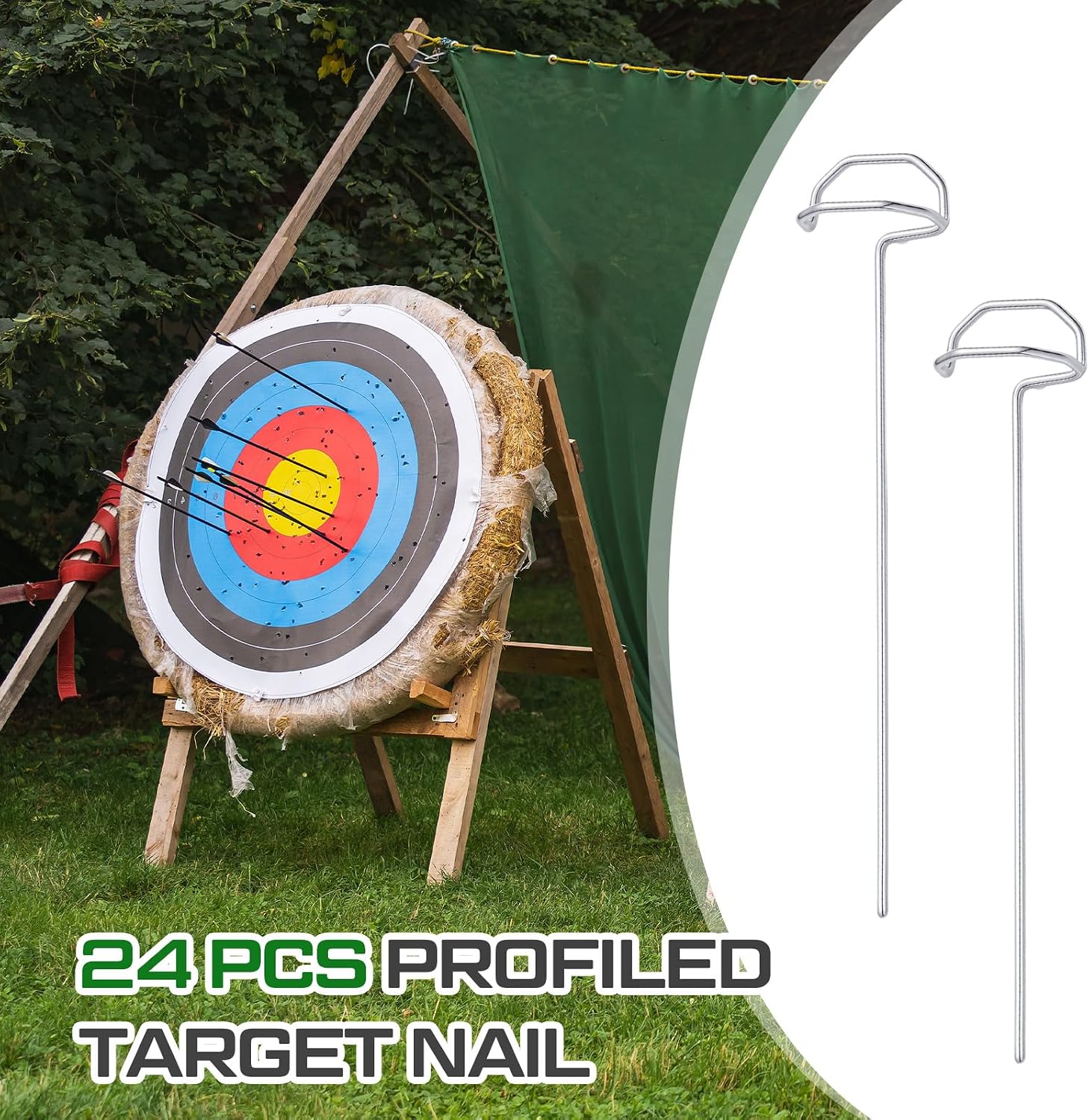 Shimeyao 24 Pack 6" Archery Target Pins with Loop Handle Heavy Duty Stainless Steel for Thickened Bow Foam Straw Archery Targets for Backyard, Garden Landscape Staples, Range Hunting Practice