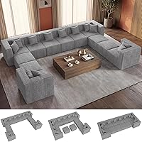 Vista 12 de Sofá Modular Seccional Nube para Sala de Estar - Juego de Sofás de Chenilla Convertible de 4 Plazas de 130'' con Otomana, Sofás de Compresión sin
