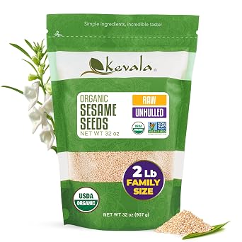 Kevala Raw Sesame Seeds Unhulled - Crunchy Seasoning with a Nutty Flavor for Healthy Snacks and Noodles, Convenient Resealable Bag for Easy Storage, Fresh Vegan Pantry Staple, 2 lb, 32 oz