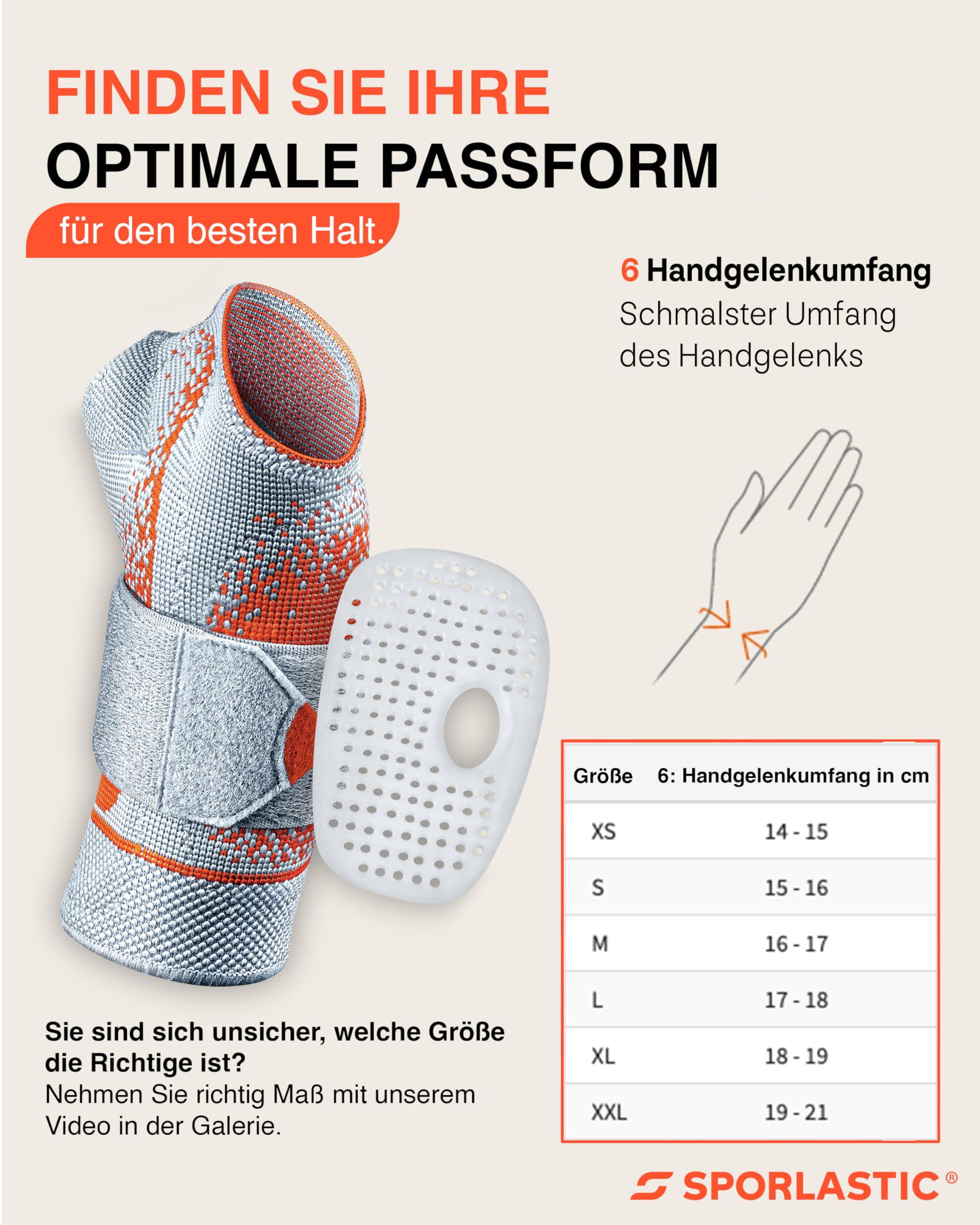 SPORLASTIC – MANUDYN SUPREME Handgelenkbandage links 3D-Gestrick– Orthopädische Handgelenkstütze mit anatomischer AIR-MATRIX Silikonpelotte zur Unterstützung des Ulnarköpfchens – Orangeblue Größe XL