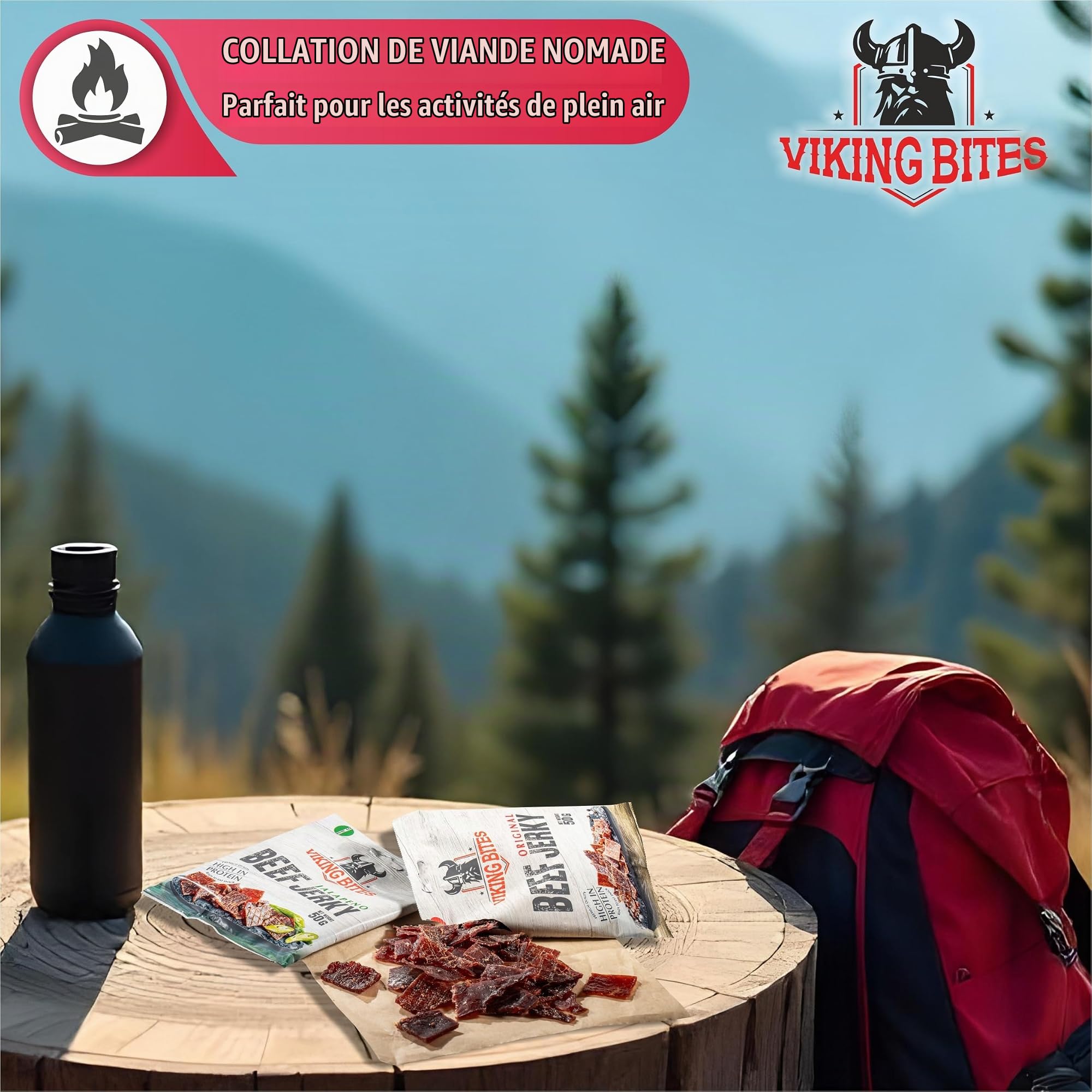 Viking Bites Beef Jerky Original 400g (8 x 50 g) - Bœuf séché - En-cas à base de viande riche en protéines