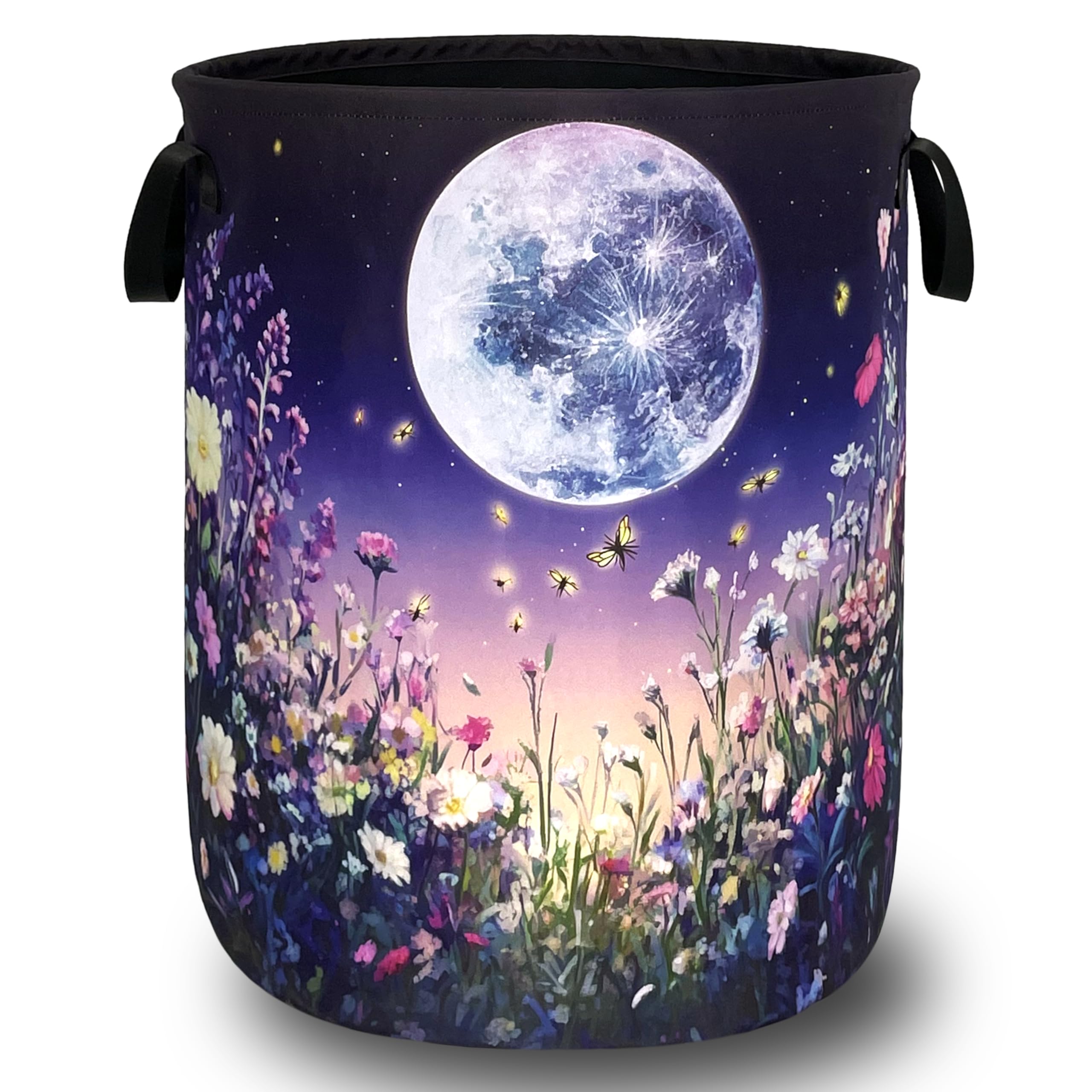 Moon Flowers Laundry Basket Oxford Cloth Foldable Hamper 18.9x16.5 Inch