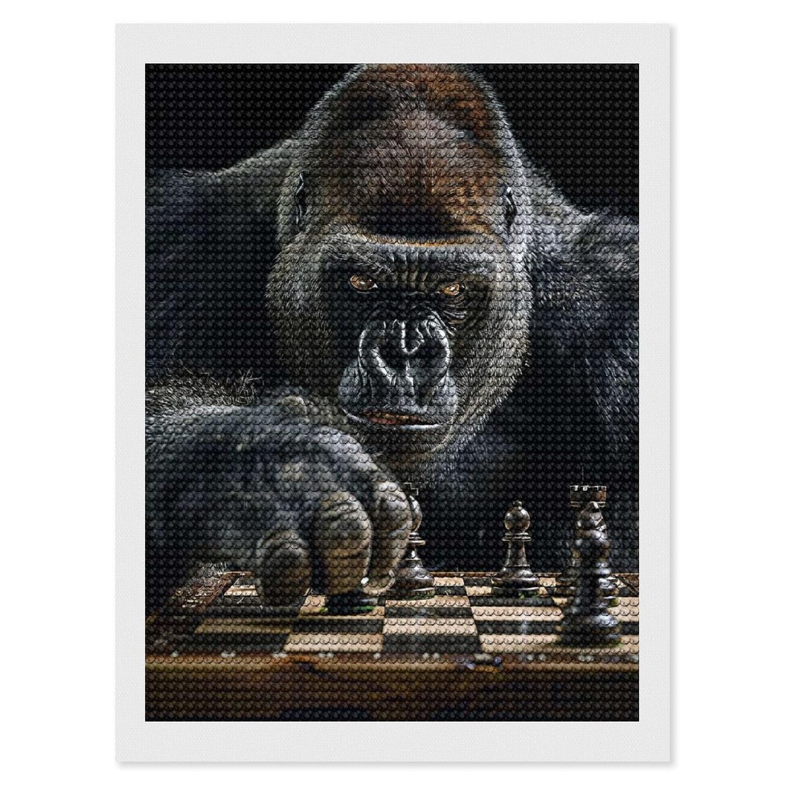 Junmoney Gorilla Chess DIY Diamond Art Canvas Kit 12"x16", Christmas Gift, for Family Craft Time, Leisure Activity, Home Wall Art