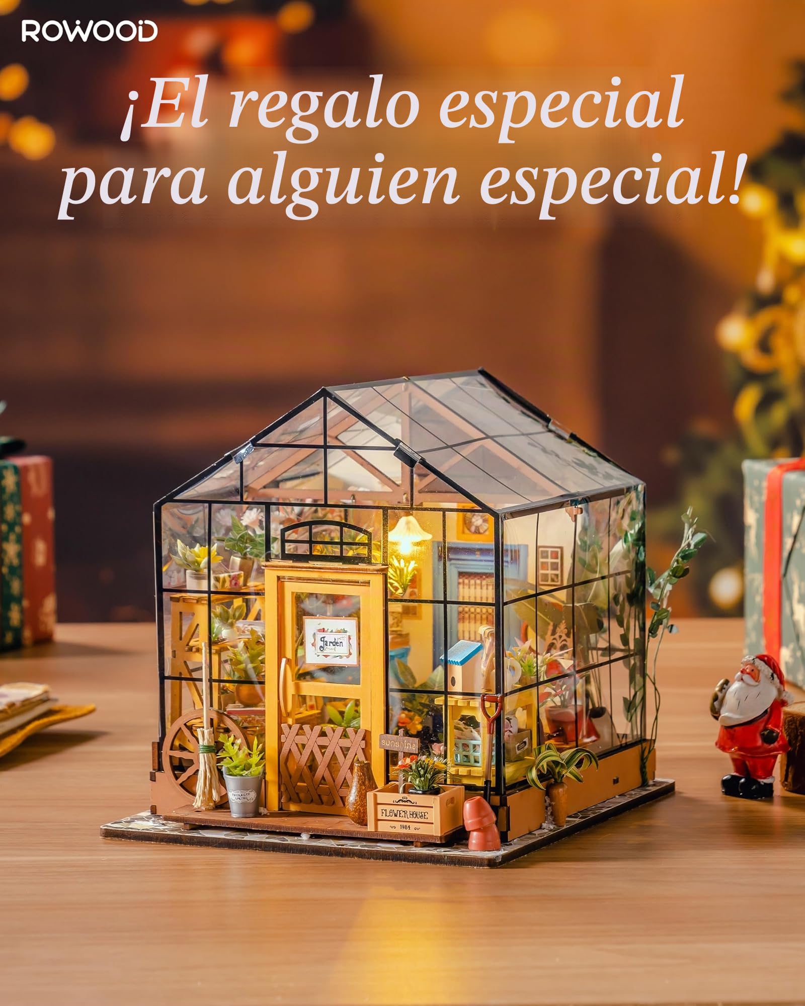 ROWOOD Casa De Muñecas En Miniatura Invernadero con Luz | DIY Miniature House Maquetas para Montar Manualidades De Madera | Regalos De para Adultos, Mujeres, Niñas (Cathy's Flower House)