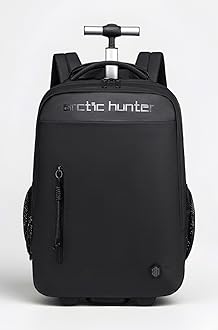 Arctic Hunter Trolley Backpack 30L Multiple Pockets Business Trolley Bag with 2 Wheels Aluminum Rolling Laptop Bag Stylish Suitcase Water Resistant for Travel & Office,Black