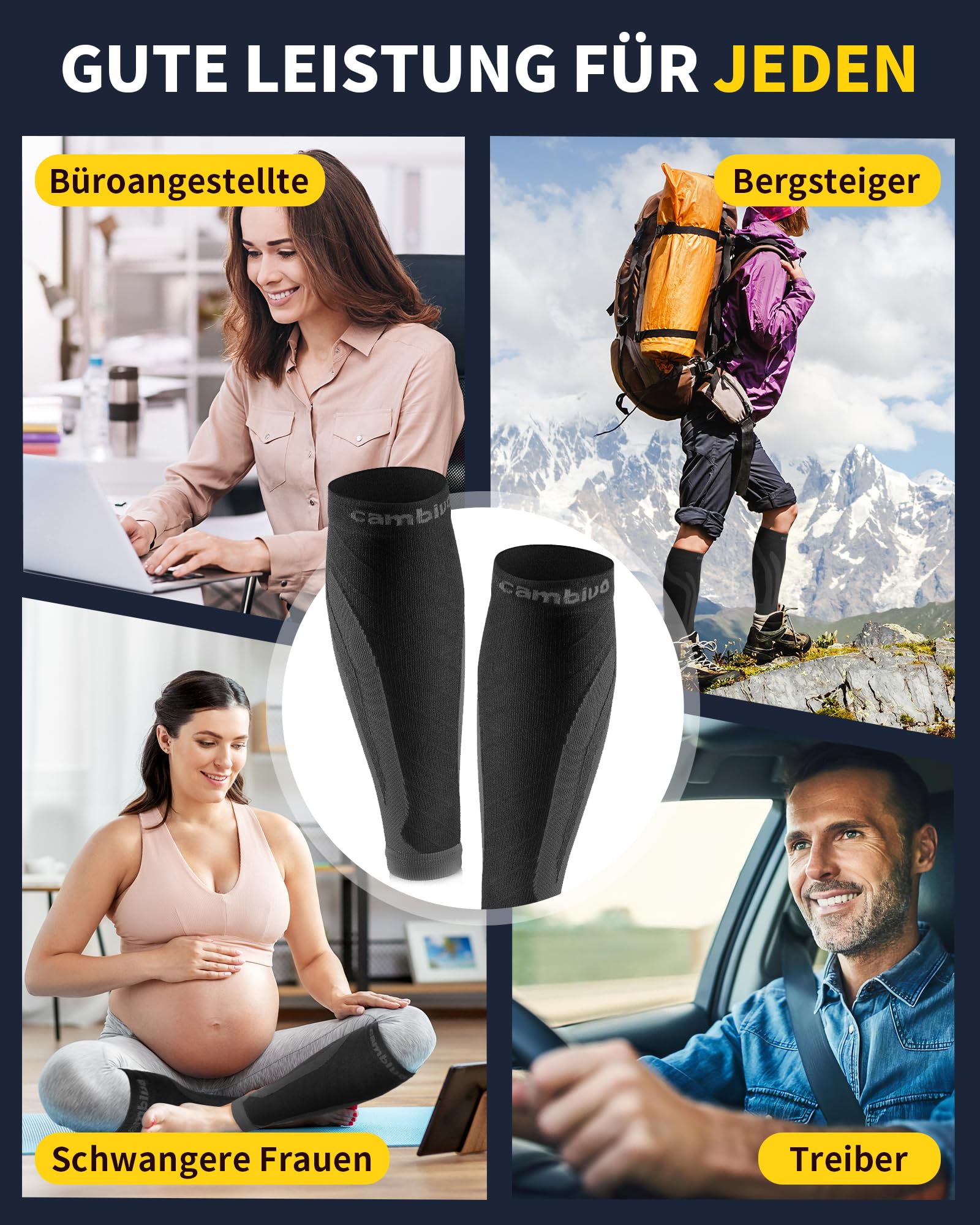 CAMBIVO 2 Paar Wadenbandage, Kompressionsstrümpfe Damen Herren, Stützstrümpfe, Compression Socks, Kompressionssocken, Waden Kompression,Waden Beinlinge für Sport, Laufen, Schwellung, Erholung