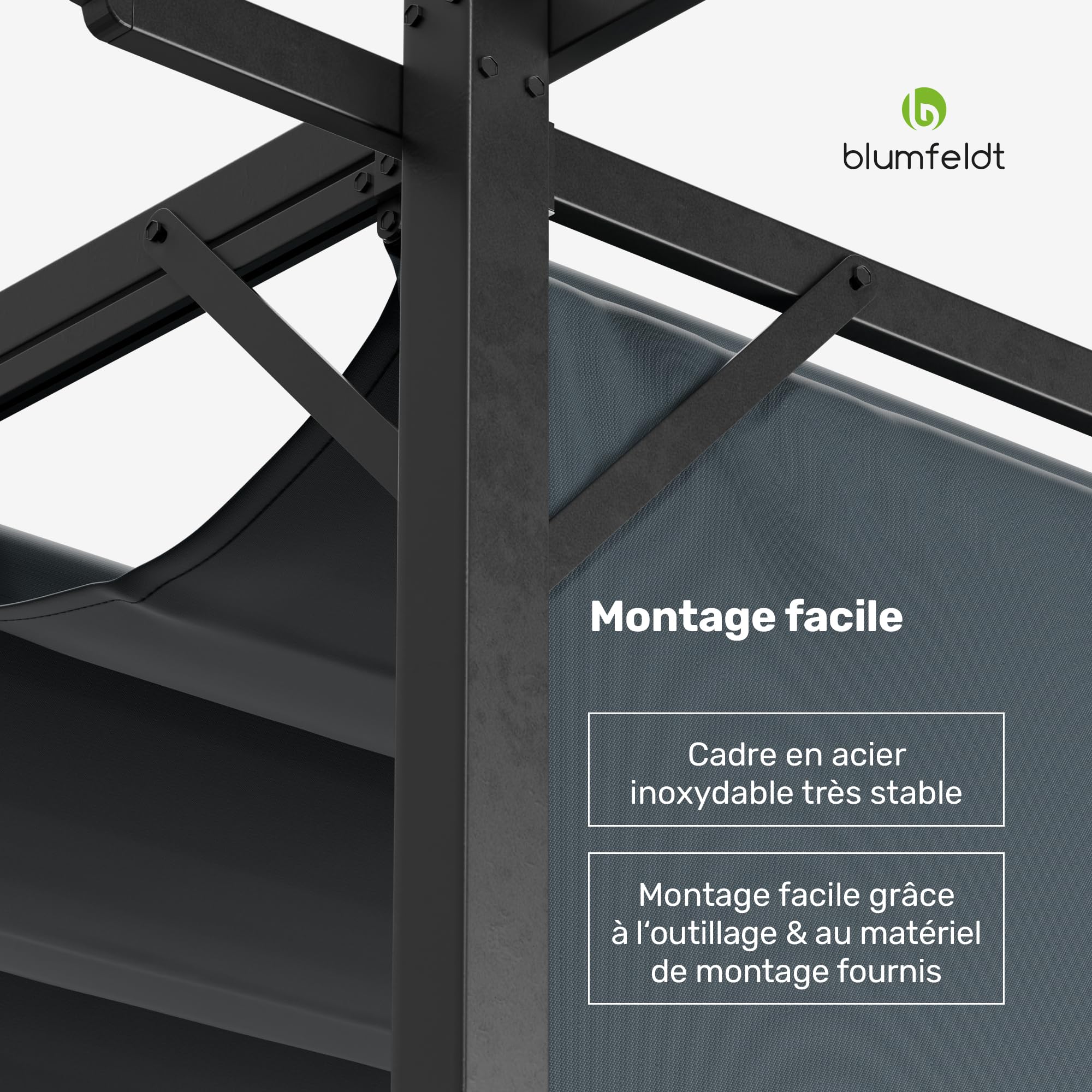 blumfeldt Pergola 3x4 m, Pergola 4x3 avec Toit en Polyester Résistant & Stores Latéraux, Armature en Acier Thermolaqué, Montage Facile, Utilisable Toute l'Année