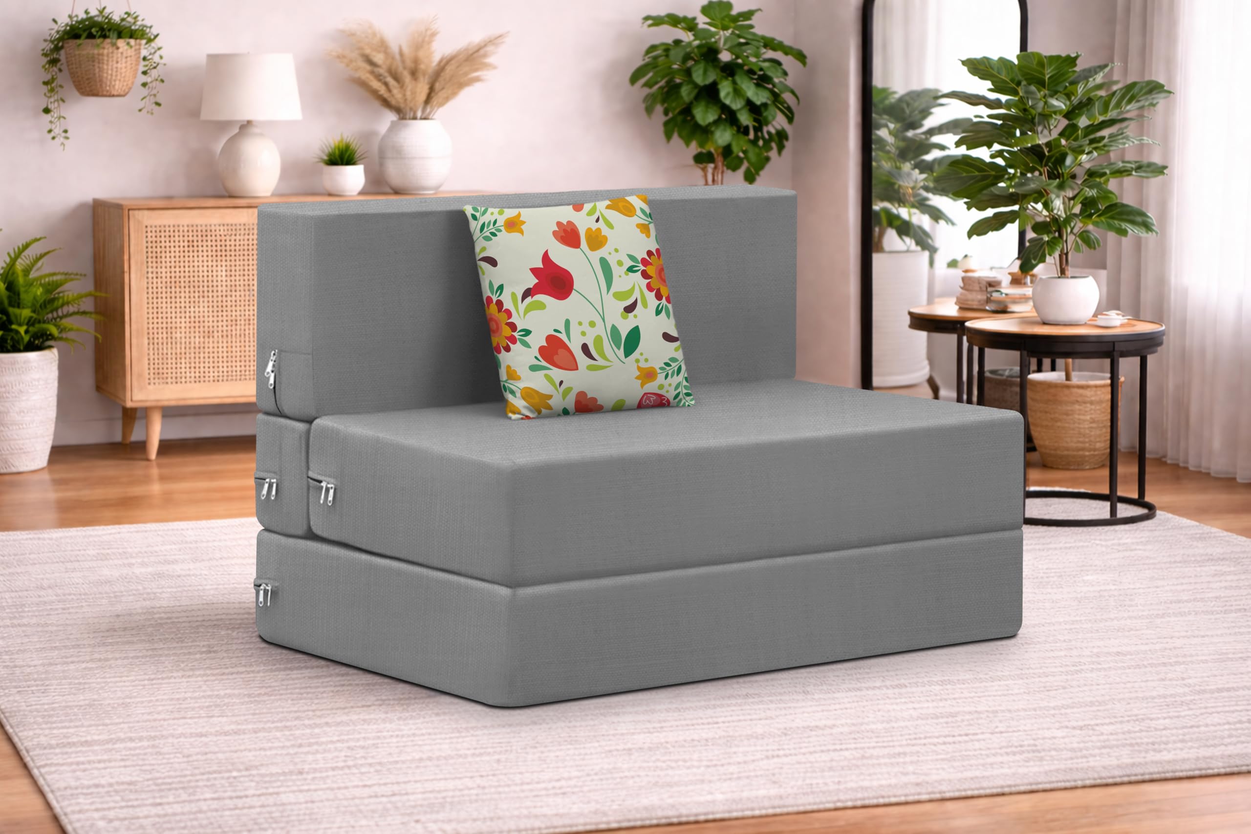 1 Seater Jute Fabric Sofa Cum Bed Foldable-3x6-feet Sofa Bed with Cushions, Space Saving Multipurpose Sleeper Sofa for Living Room -Grey-image-20