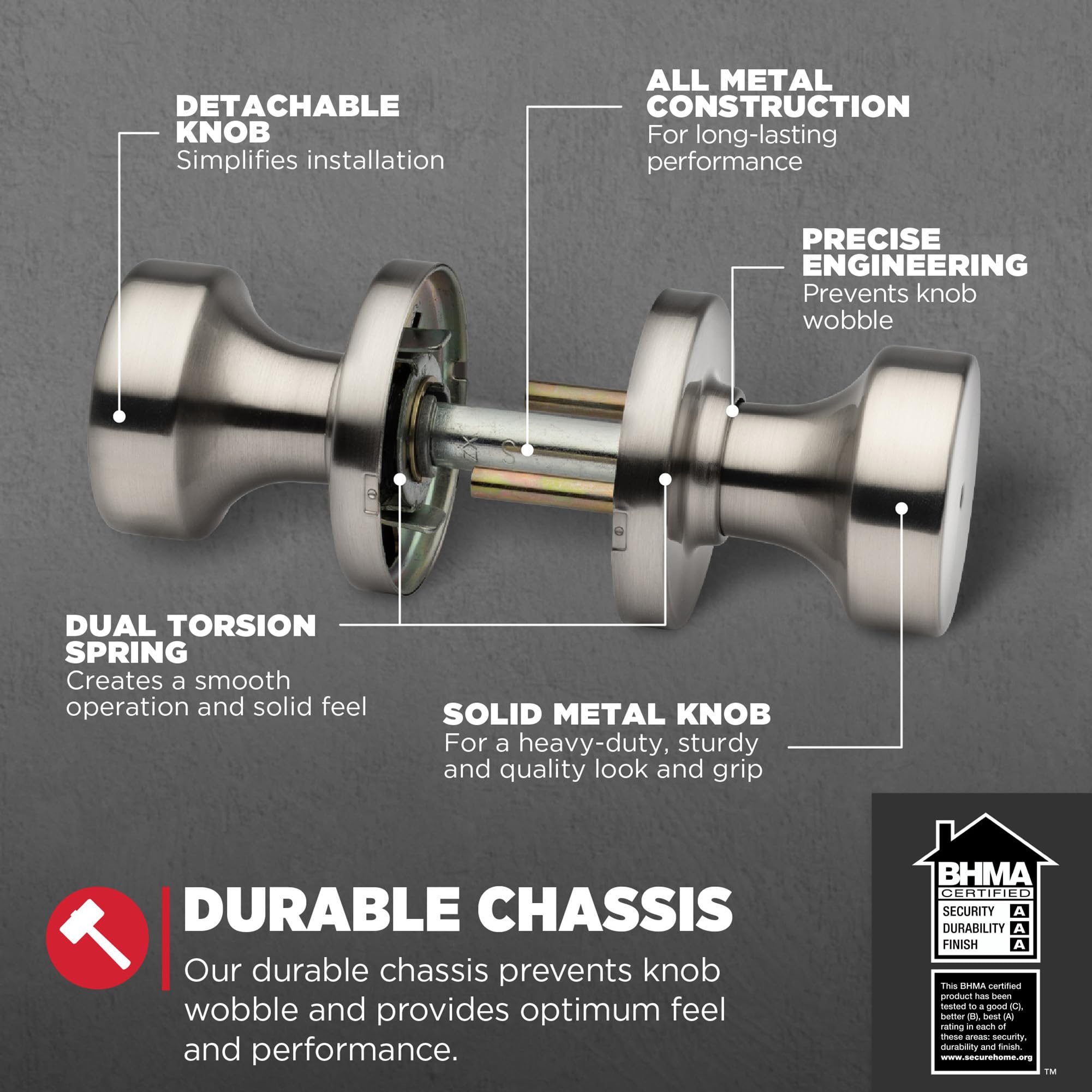 Amazon | Kwikset 97300-933 Pismo 寝室/浴室ドアノブ ラウンド サテン