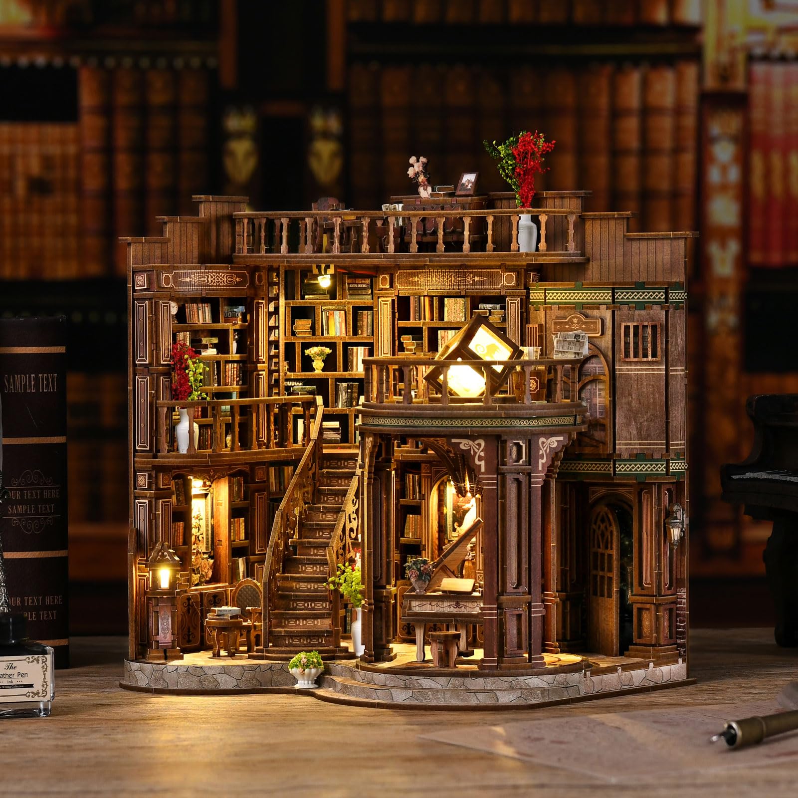 Zestaw do samodzielnego wykonania książek dla dorosłych, drewniane puzzle 3D, z oświetleniem LED, na Boże Narodzenie, urodziny, prezent