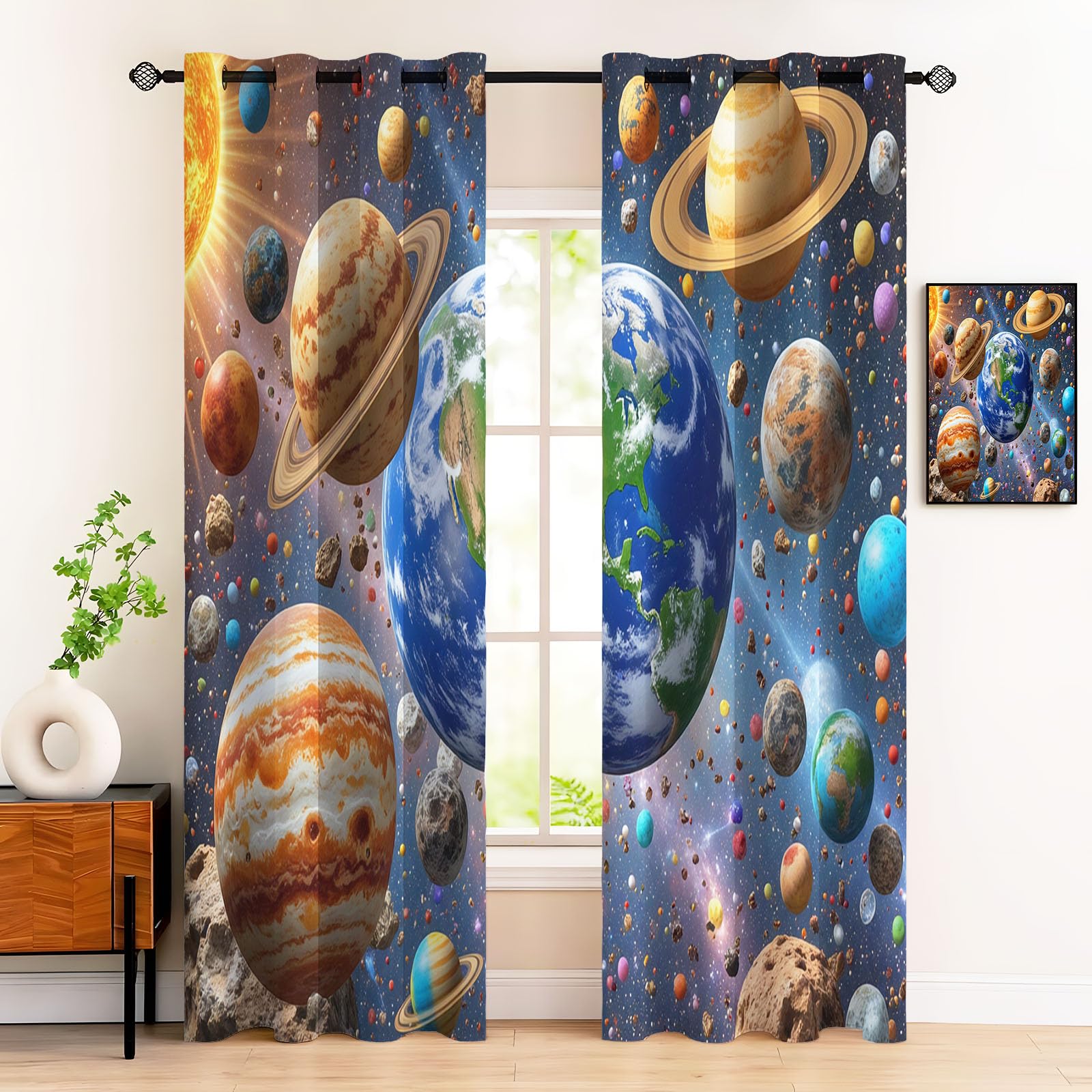 75Anx166Al Cm Cortinas Planeta Cósmico, Azul Marino Espacio De Fantasía Cortinas Opacas 2 Paneles Cortina Termicas con Ojales para Niños, Dormitorio Sala De Estar Cortina De Ventana