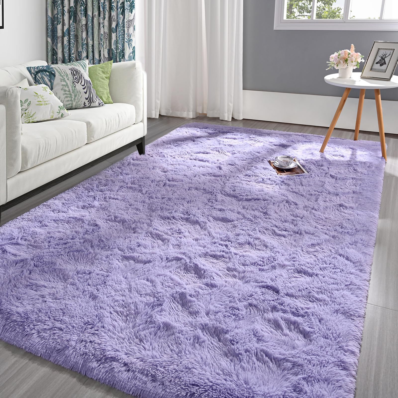 Pettop Fluffy Lavender Purple Rug for Bedroom Living Room, 3x5 Feet Rectangle Plush Fuzzy Carpet for Girls Kids Boys, Non-Slip and Washable Rug for Nursery Classroom, Home Decor
