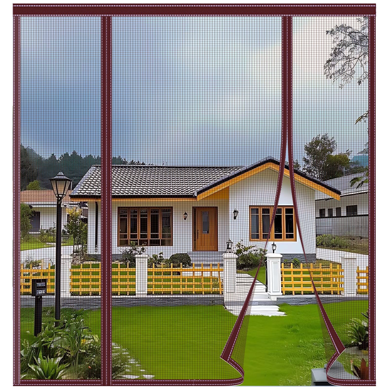 FYHDSH Magnetic Fly Screens for Doors, Anti Mosquito Mesh Curtain, Double Door Screen Curtain for Sliding Door with Powerful Magnets and Full Frame Magic Tape, Keep Fly Bug Out, Brown-B-120x210cm โ image 1