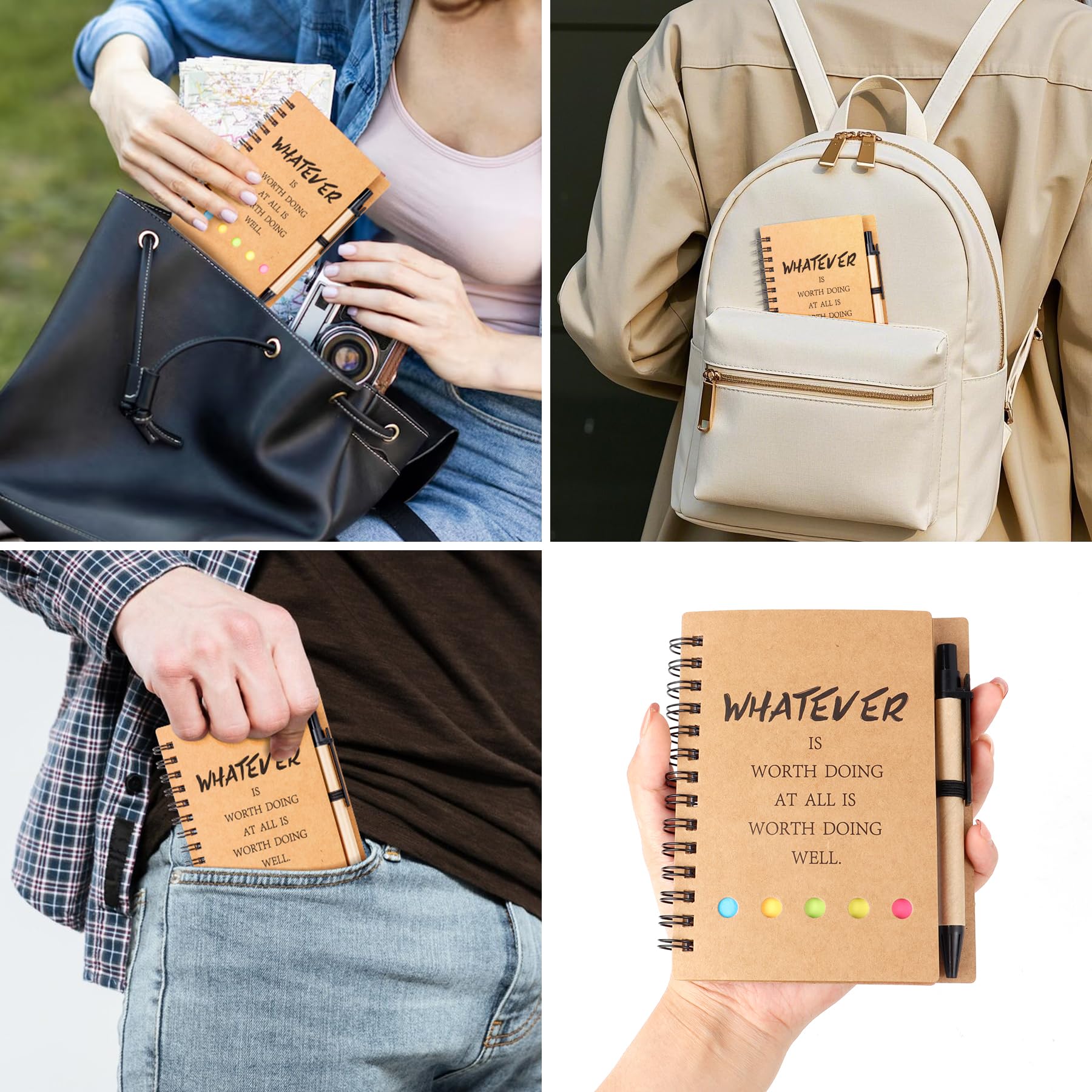 Set di 50 quaderni a spirale con penna, 60 fogli, forniture per ufficio/scuola, quaderni ispiratori, regali di apprezzamento dei dipendenti, quaderni sfusi per studenti/insegnanti/donne/uomini lavoro