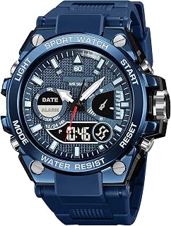 Herren Uhren Bunt Armbanduhr für Männer Jungen mit Alarm Doppelzeit Stoppuhr 12/24H Digital Analog Sport Outdoor Weiß Rot Uhr