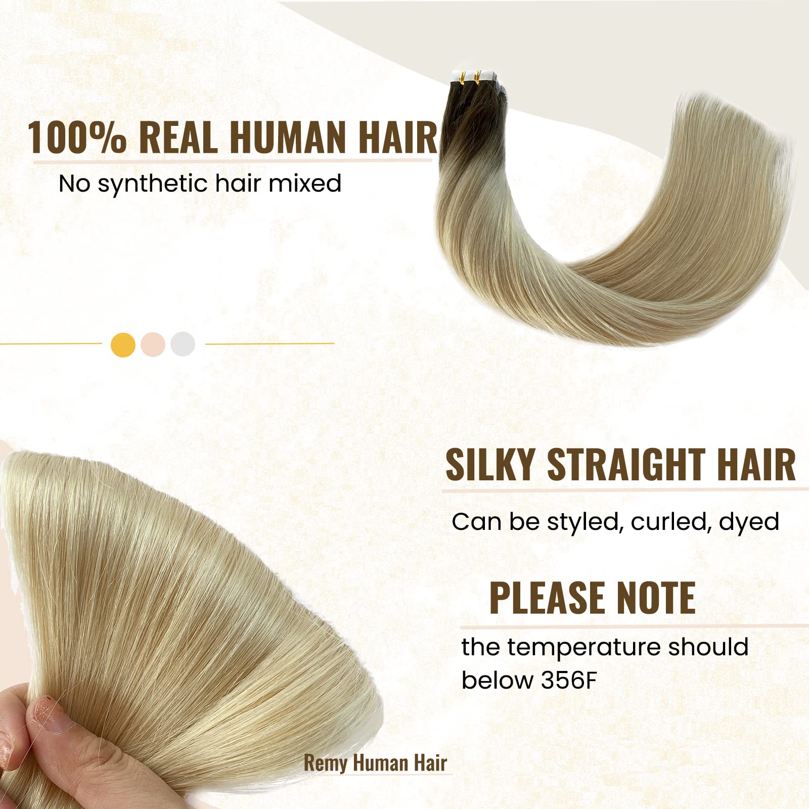 Ombré 9/60 tape in hair extensions, 50g/20pacs RUNATURE 22 Inch Brown Ombre Tape in Hair Extensions - 50g  main image 3