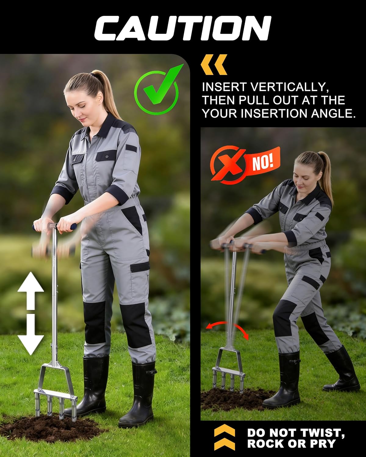 RETRUE Manual Core Aerator Lawn Tool - Lawn Aerator Tool with 3 Replaceable Hollow Tine, Semi-Assembled Grass Aerator Core Aeration Tool for Lawn, Yard Aerator for Lawn Care Compacted Soil