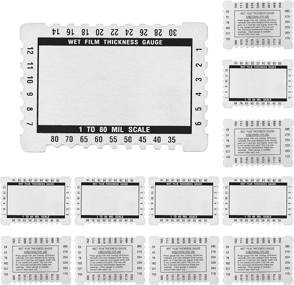 Kanayu 12 Pcs Wet Film Thickness Gauge Metal Sheet Thickness Gauge Dual Scale Comb 1-80 Mil Scale Plated Size Inspection Toolfor Resins Paints